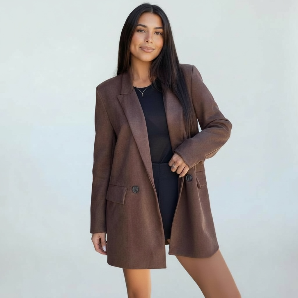 Velours Blazer in Wildleder Optik Schokobraun