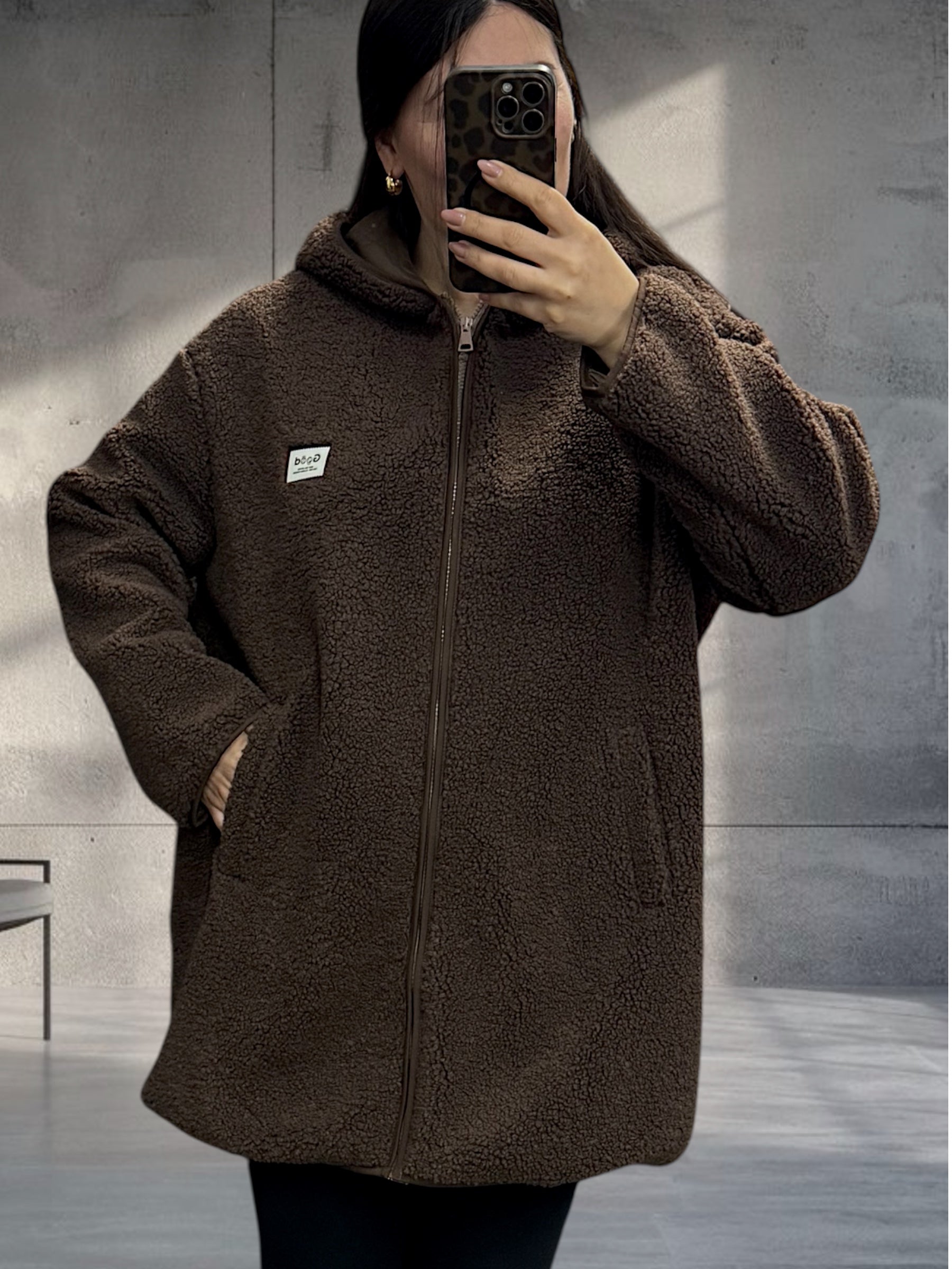 Flauschiger Teddy Kurzmantel braun