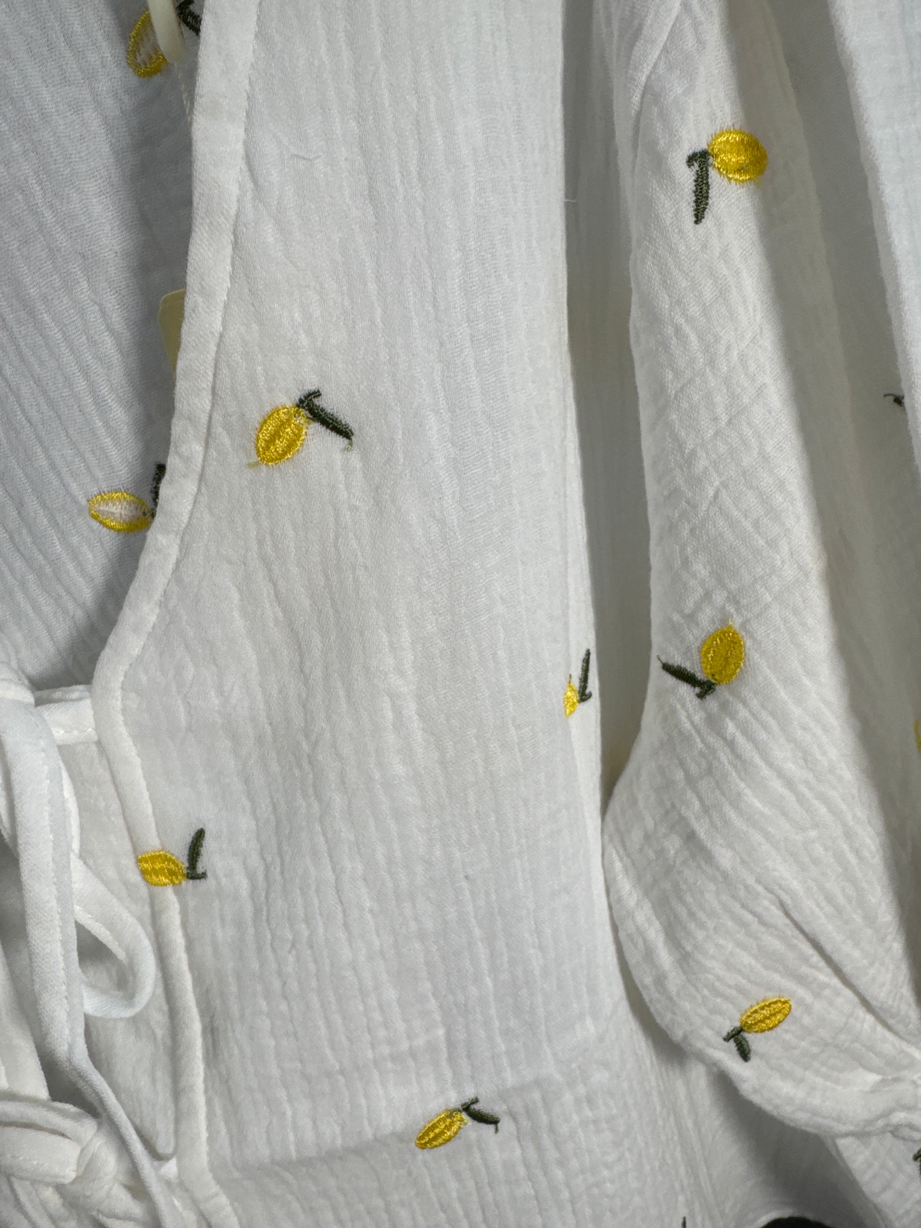 Musselin Lemon Binde-Bluse weiß mit hochwertiger Bestickung