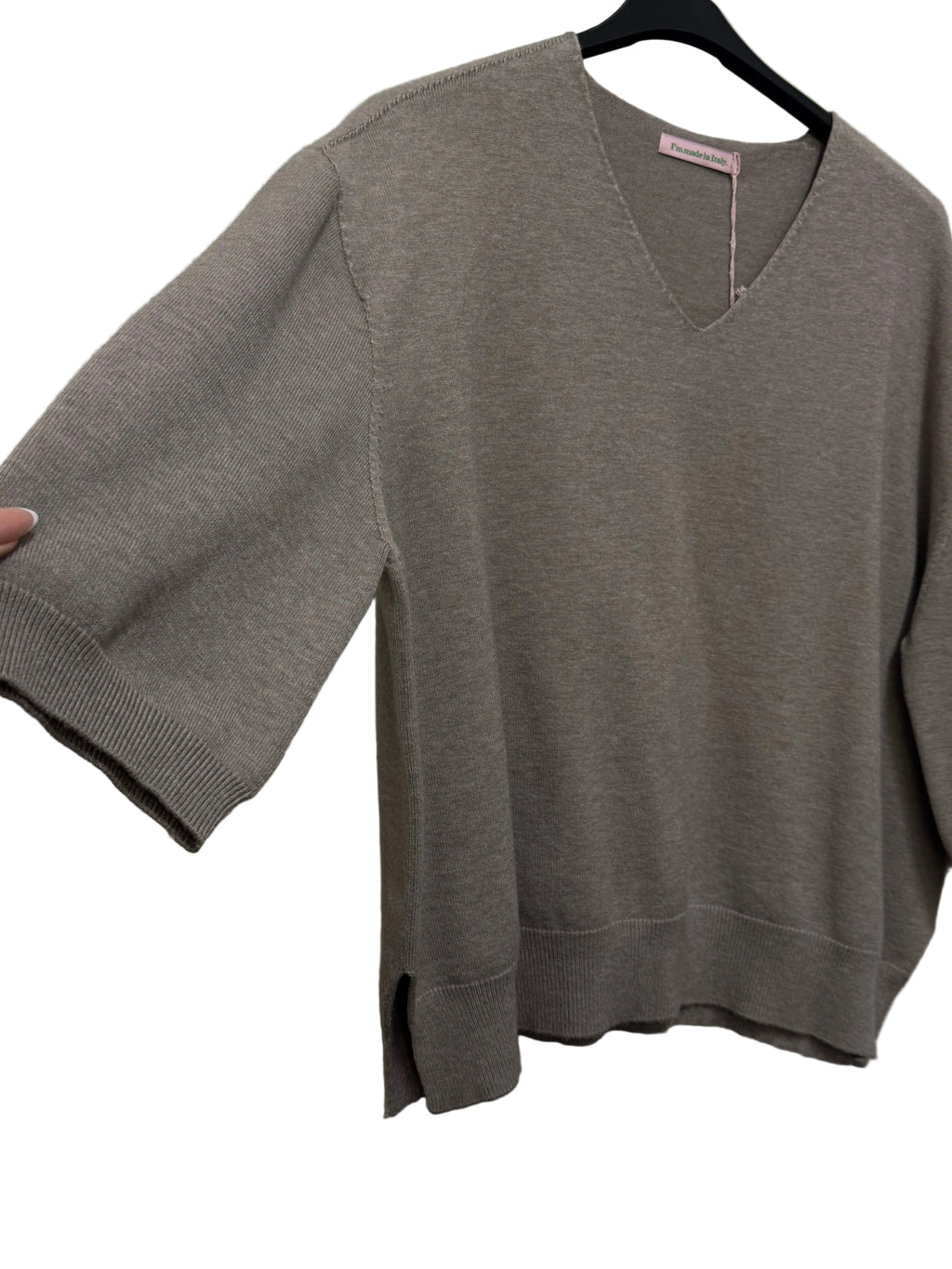 Feinstrick Pullover 3/4 Arm Taupe