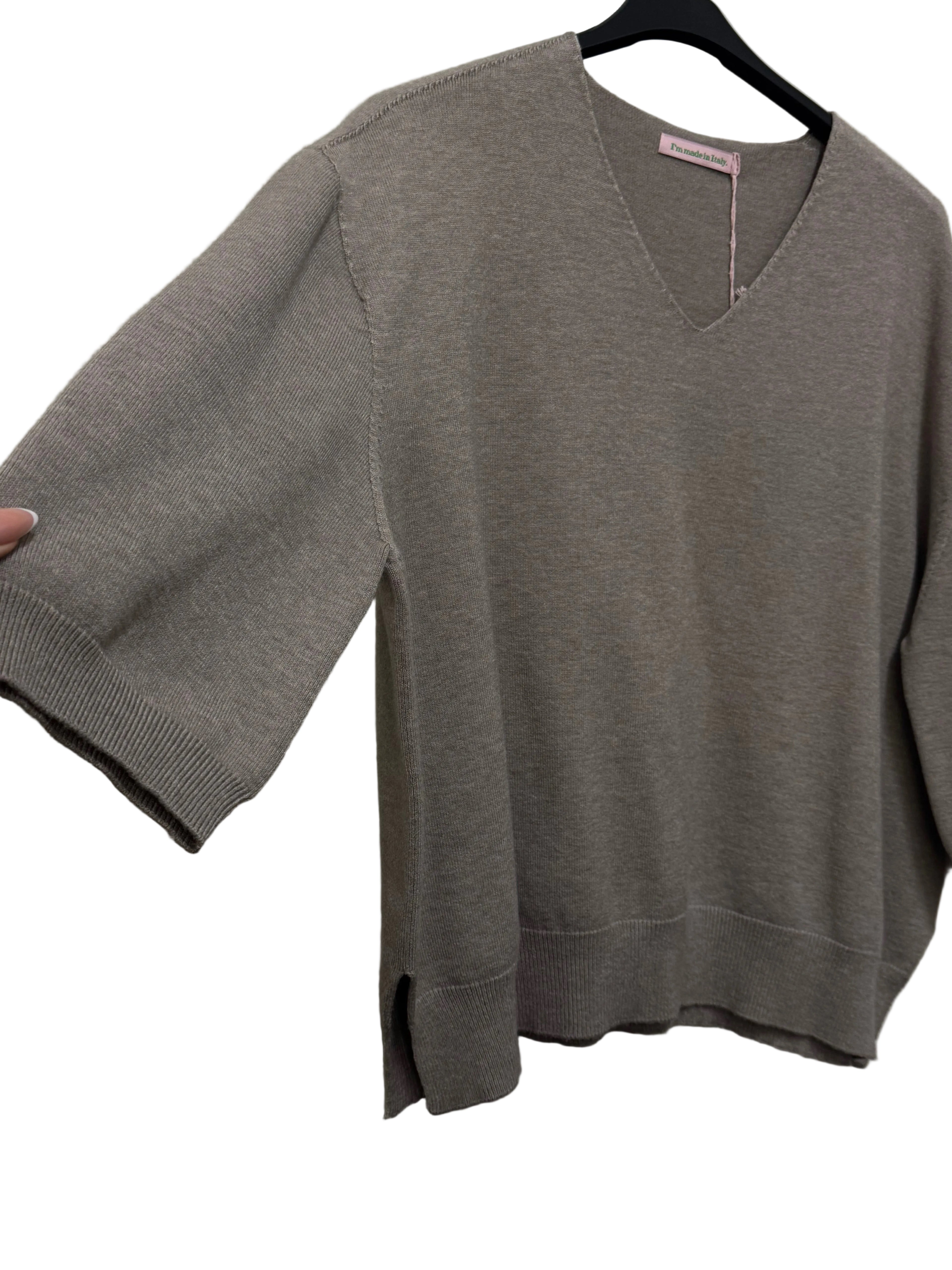 Feinstrick Pullover 3/4 Arm Taupe