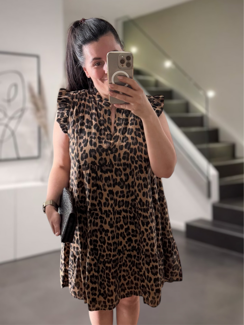 Musselin Leo Tunika Kleid Camel