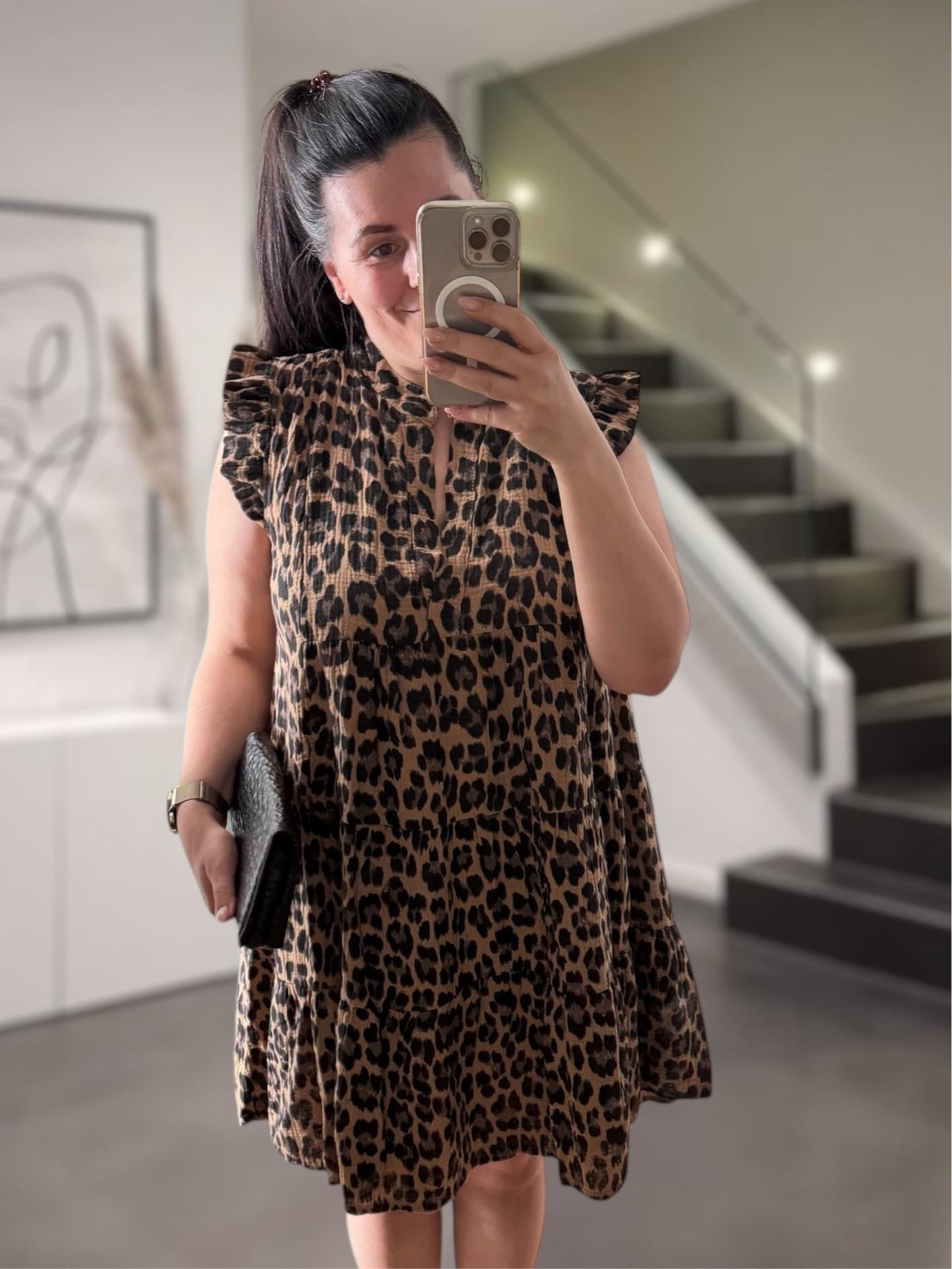 Musselin Leo Tunika Kleid Camel