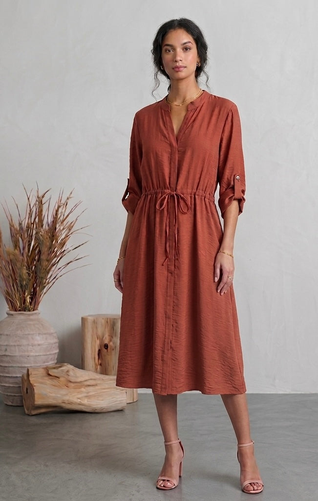 Leinenoptik Kleid (verschiedene Farben)