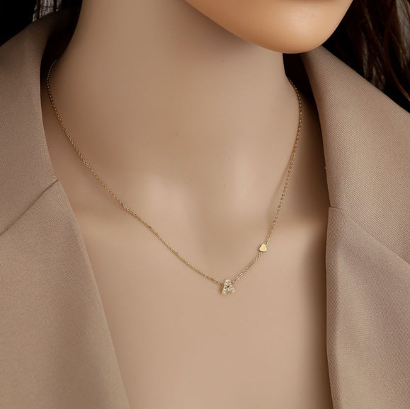 Nice Diamond Alphabet Edelstahl Halskette mit kleinem Herz