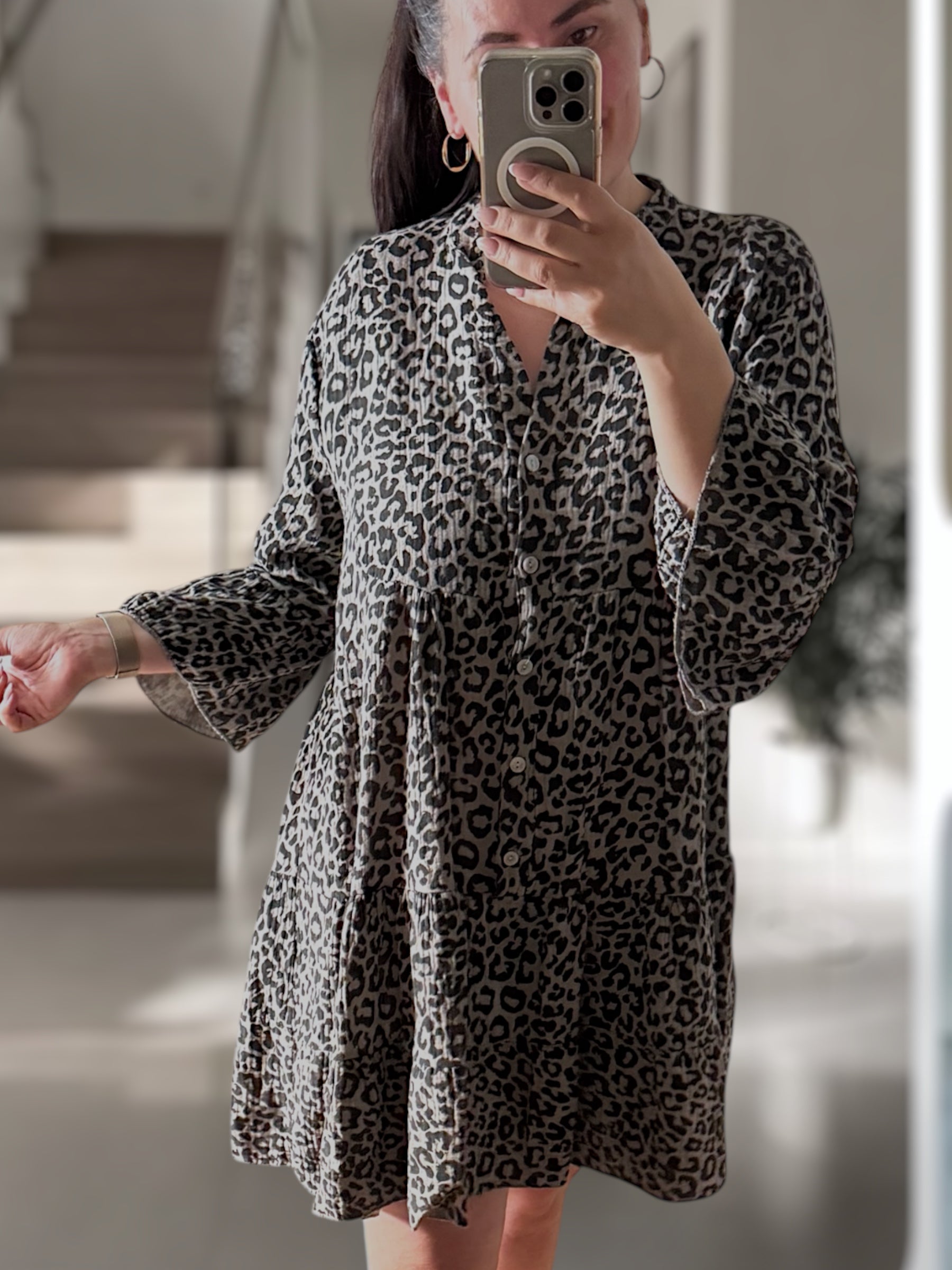 Musselin Tunika Kleid Leo Schlamm