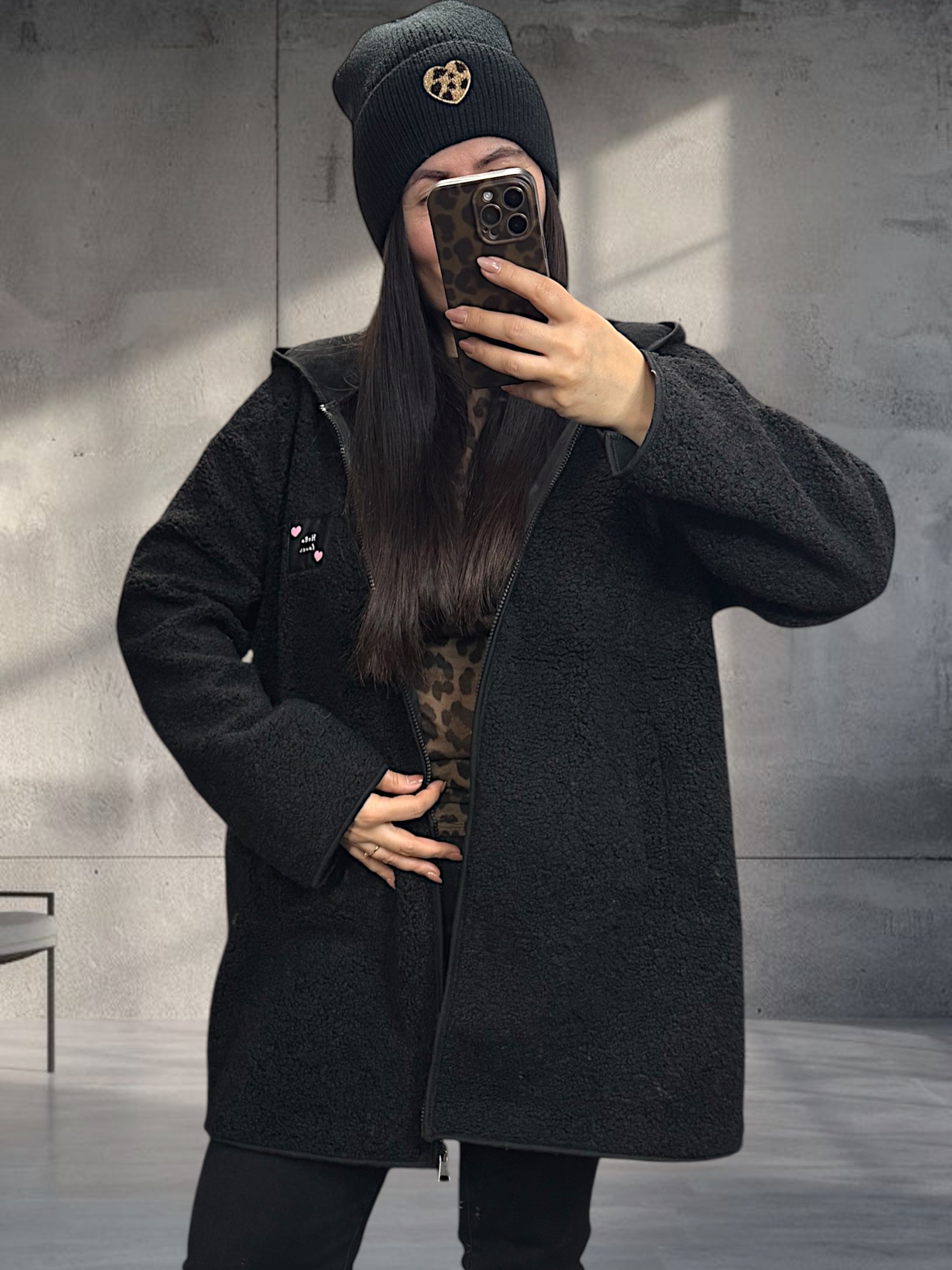 Teddy Mantel mit Kapuze Beige