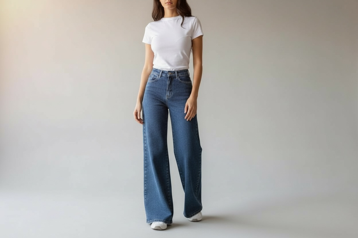 Wideleg Jeans Mittelblau