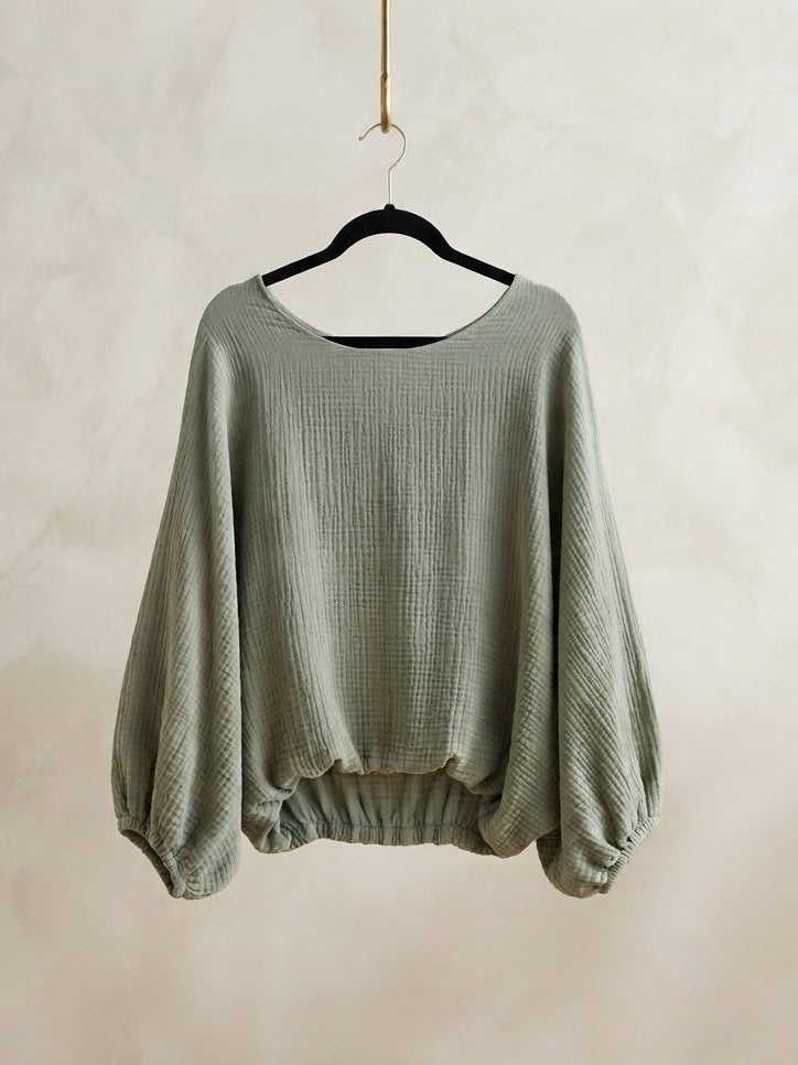 Musselin Cropped Bluse Salbei