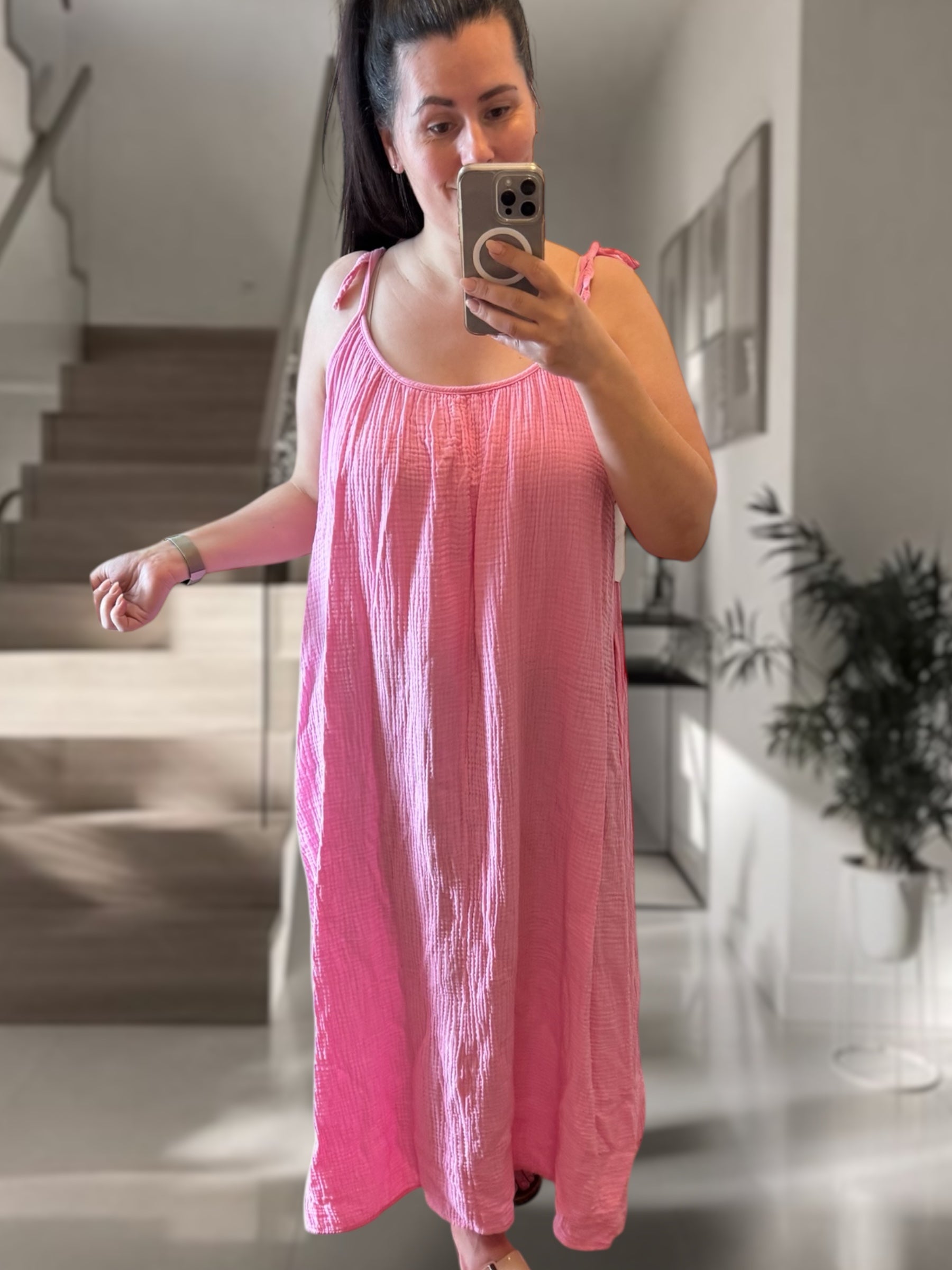 Oversize Musselin Trägerkleid