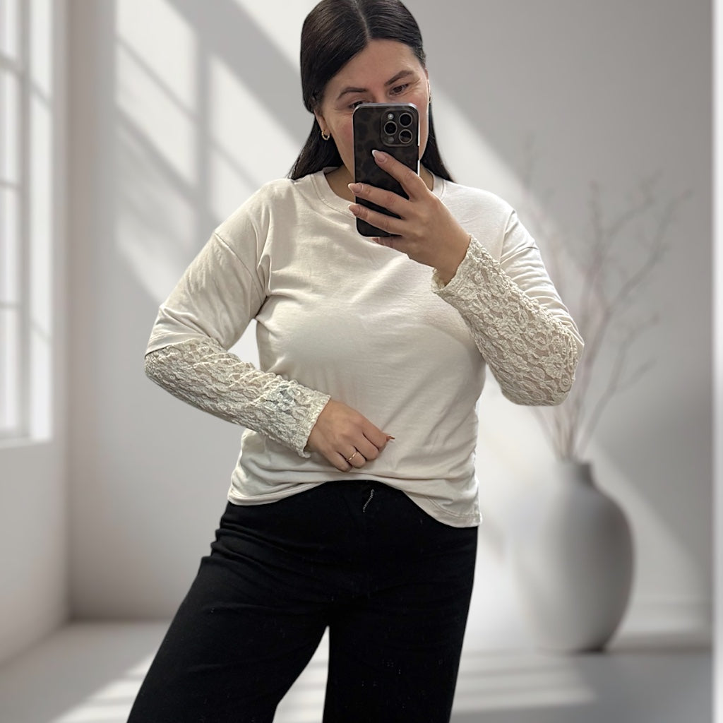 Vintage Shirt mit Spitzendetails creme/beige