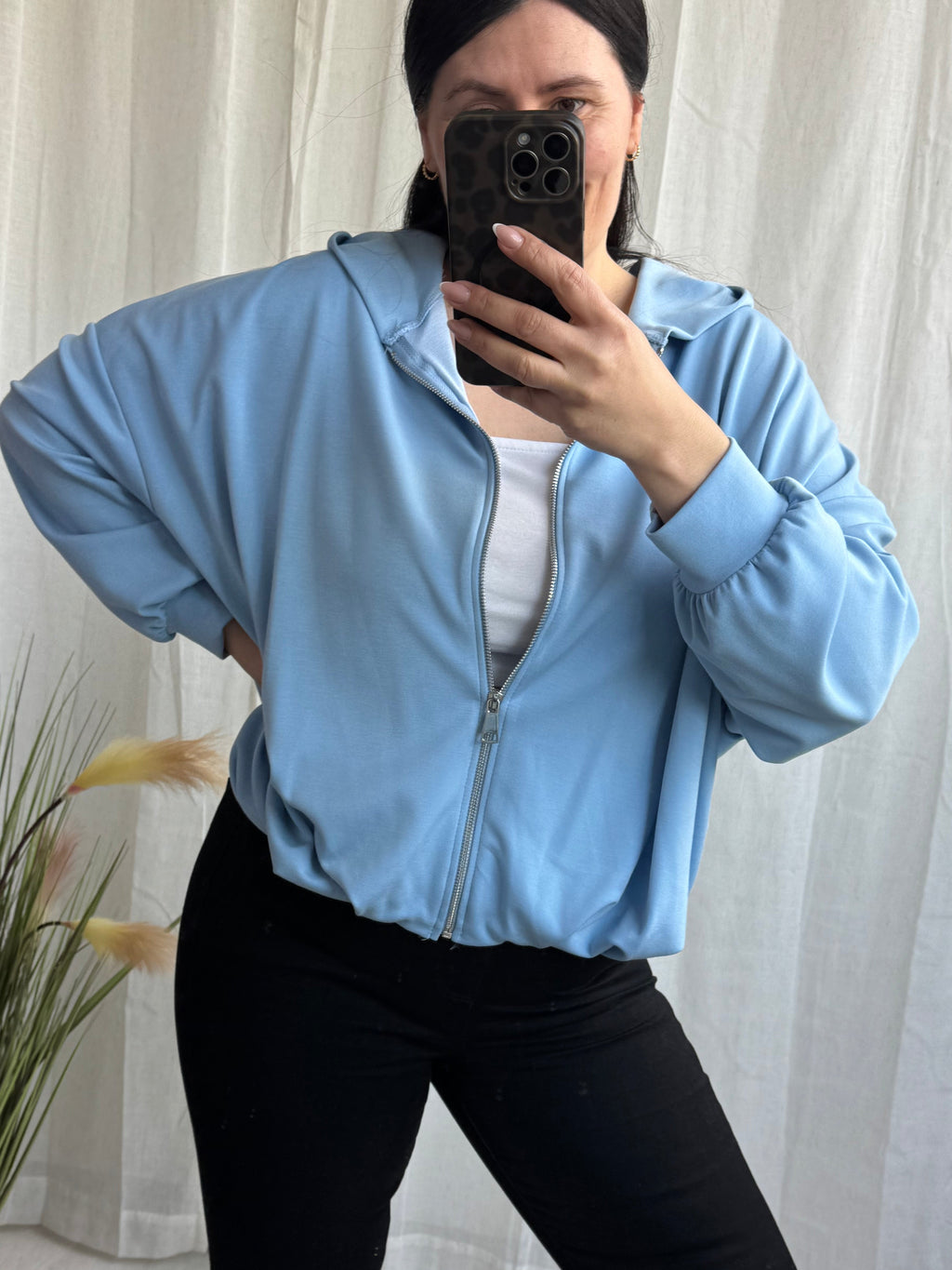 Super Soft Sweatjacke mit Raffung hellblau