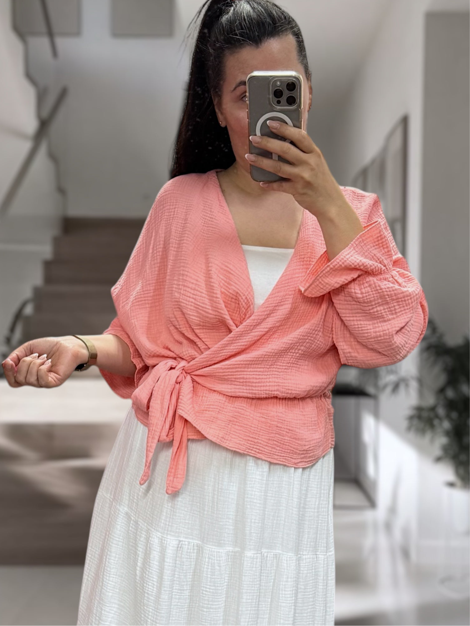 Musselin Leo Wickel-Bluse Apricot