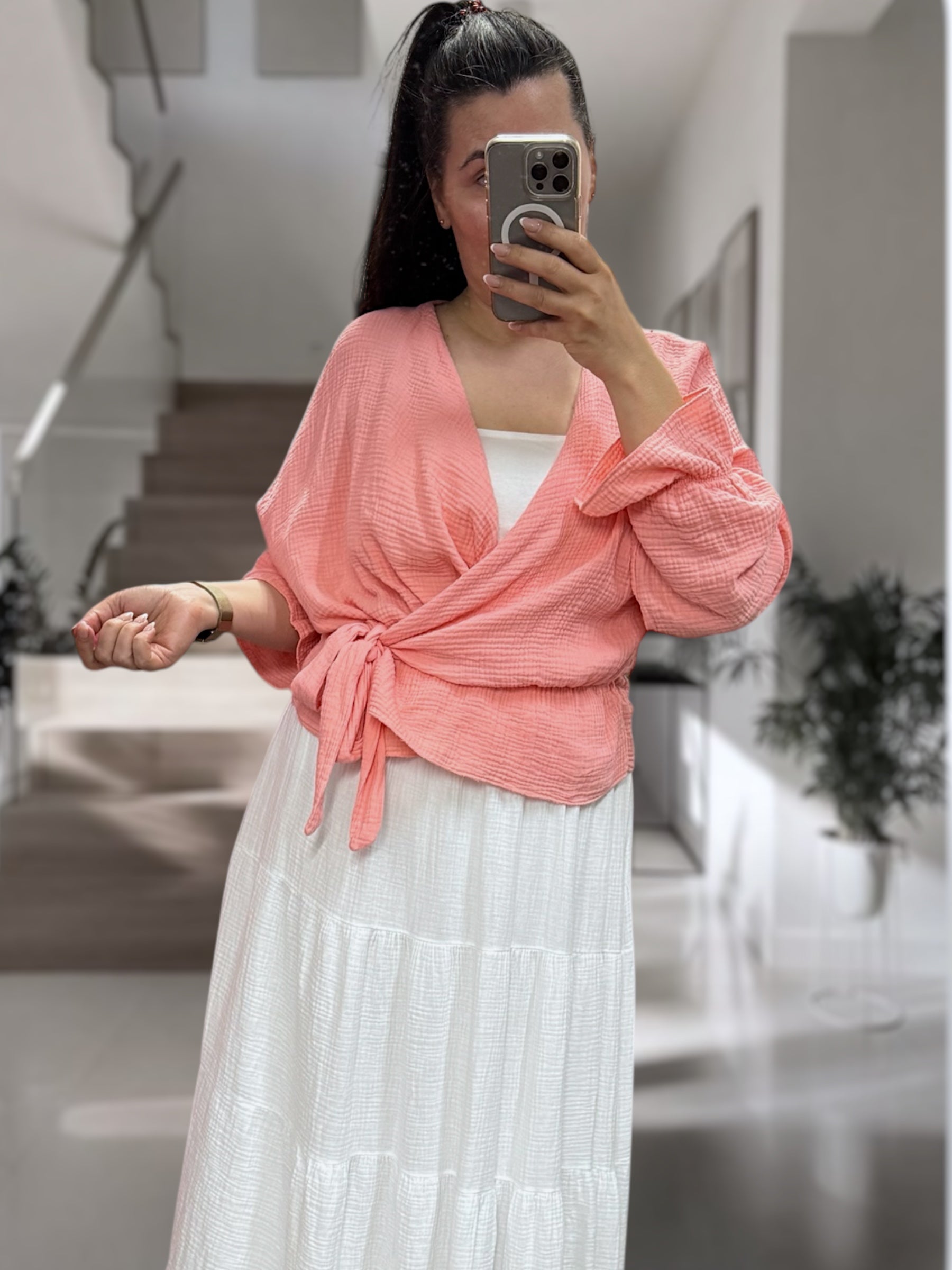Musselin Leo Wickel-Bluse Apricot