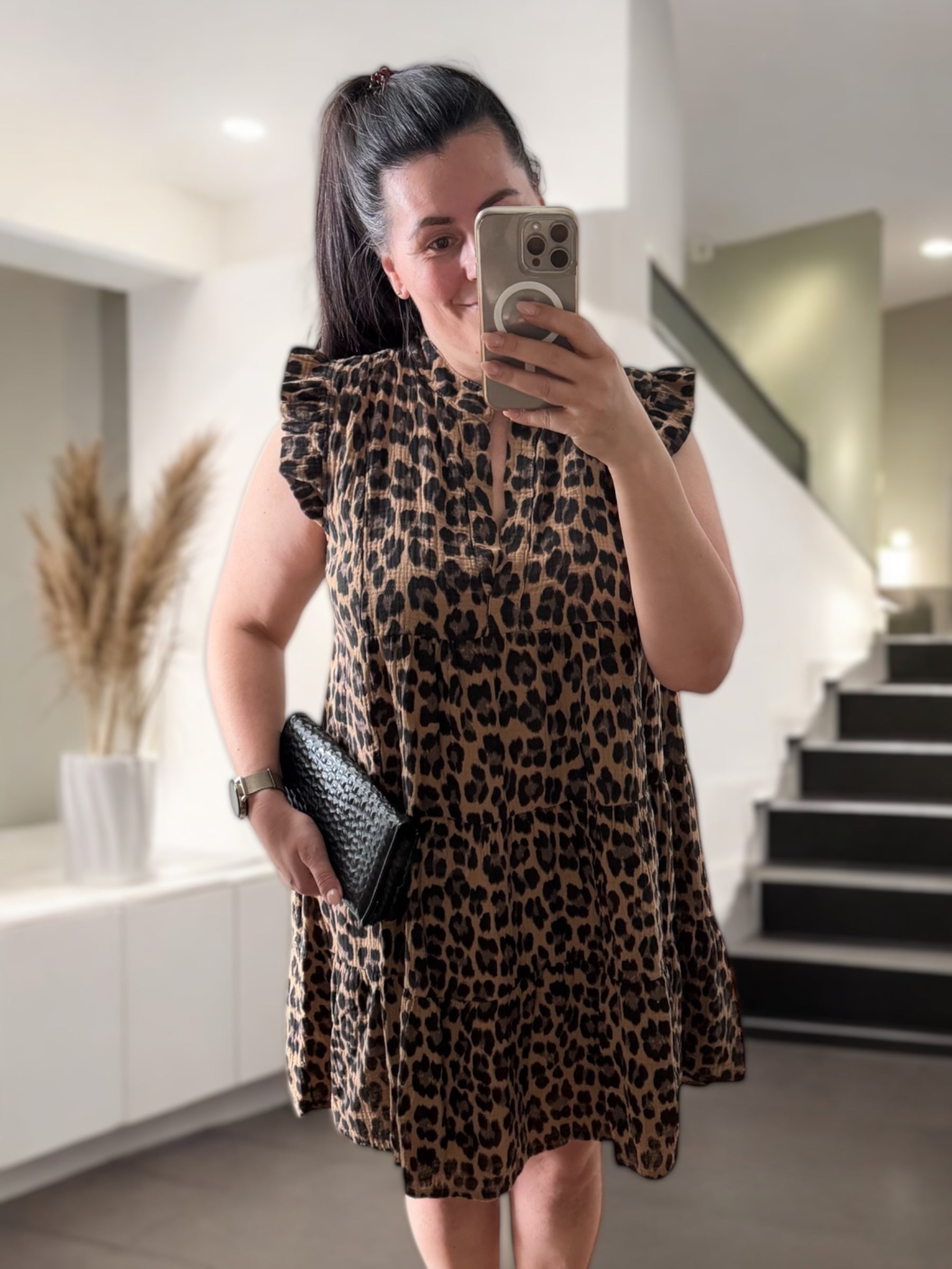 Musselin Leo Tunika Kleid Camel