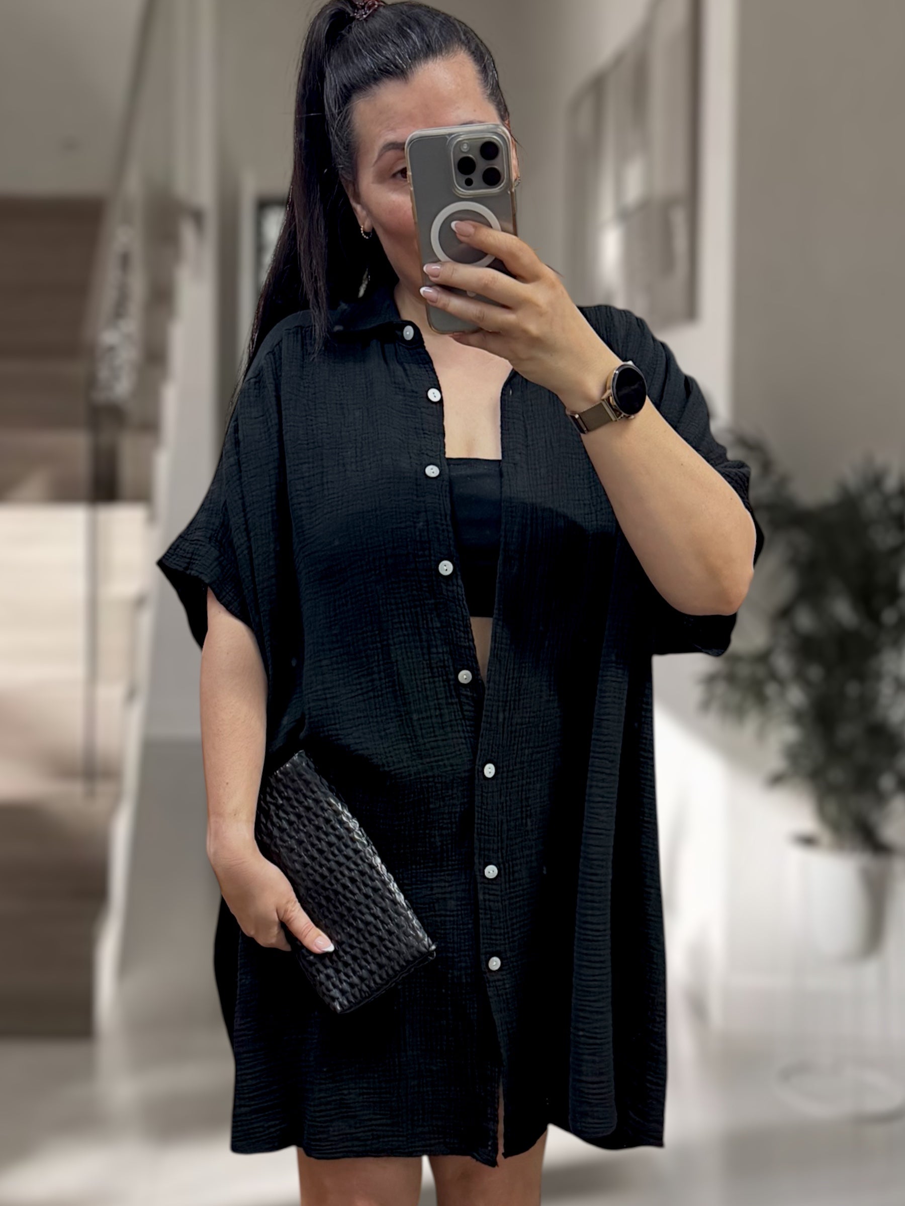 Oversize Musselin Blusenkleid Mittellang(verschiedene Farben)