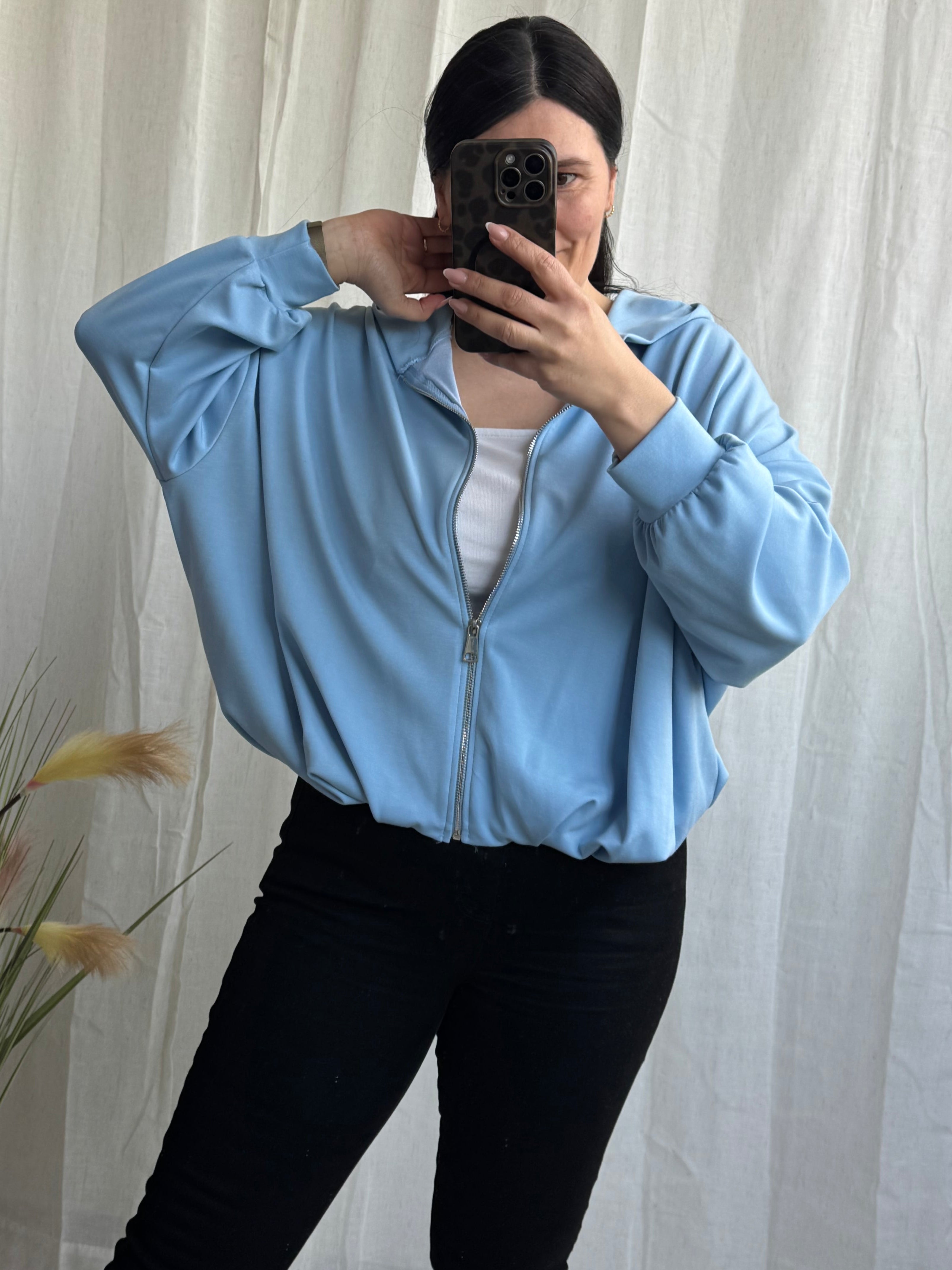 Super Soft Sweatjacke mit Raffung hellblau