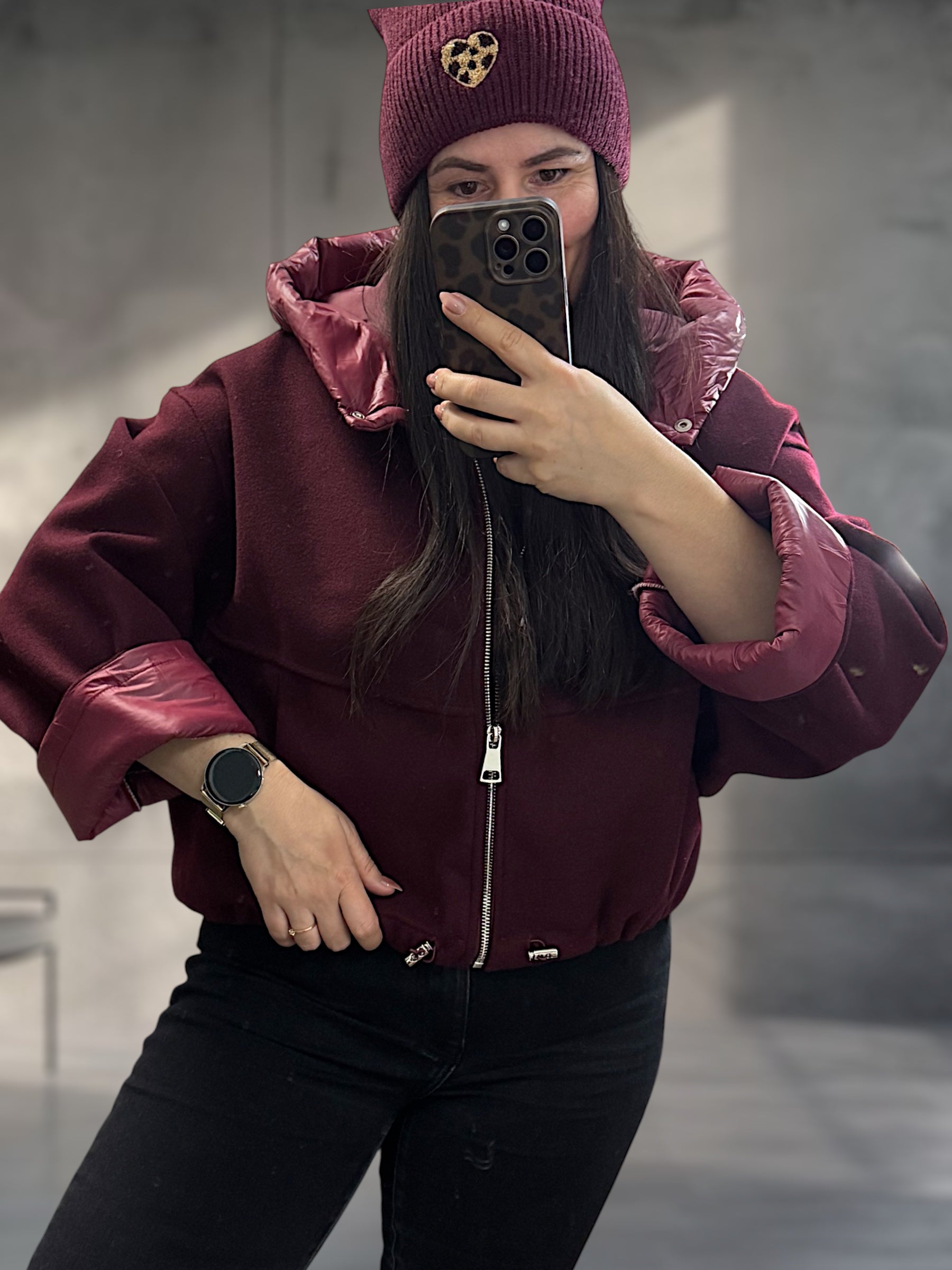 Jacke leicht Oversize mit Kapuze Bordeaux