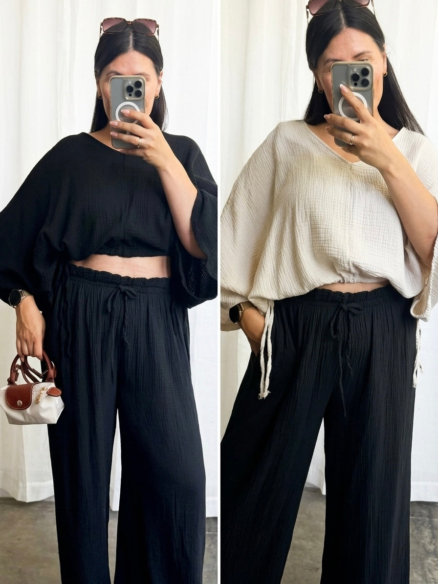Oversize Cropped Musselinshirt zum raffen (verschiedene Farben)