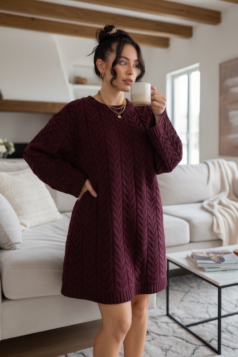 Zopfstrick Longpullover (verschiedene Farben)