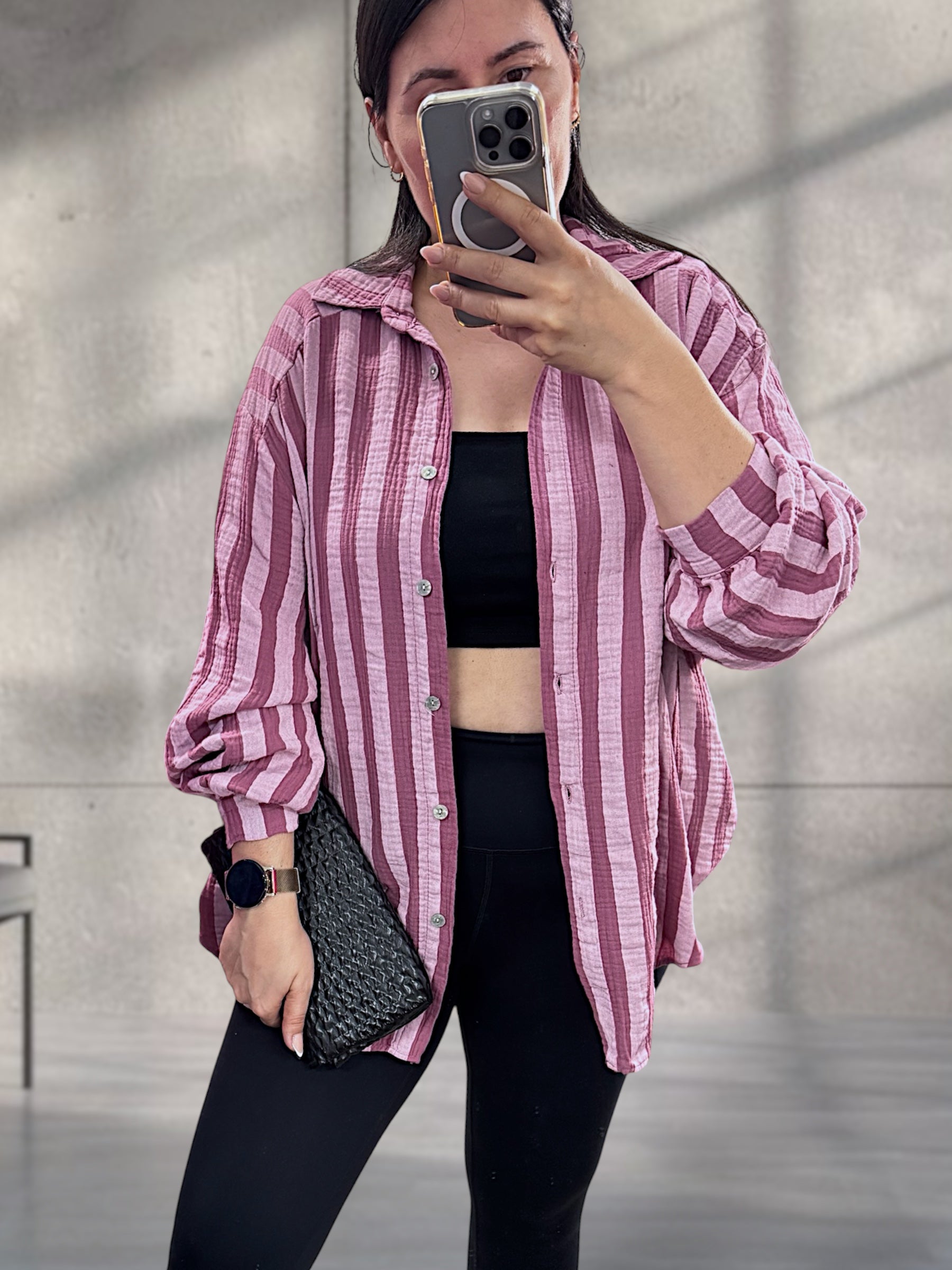 Musselin Hemd gestreift Flieder/Mauve