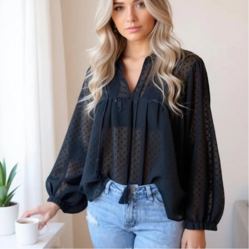 Feine Boho Chiffon-Bluse leicht transparent (verschiedene Farben)