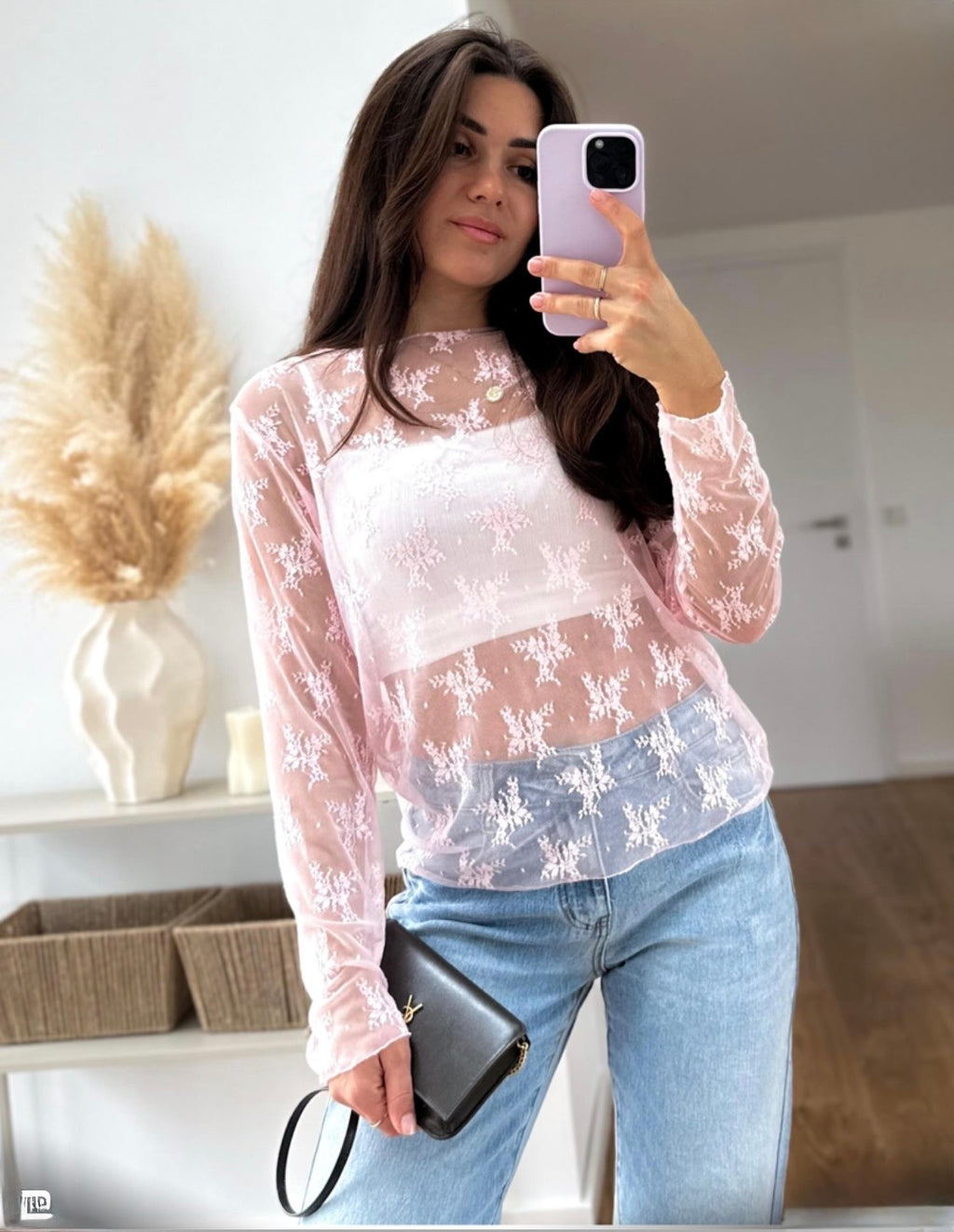 Seamless Spitzen Longsleeve weiß