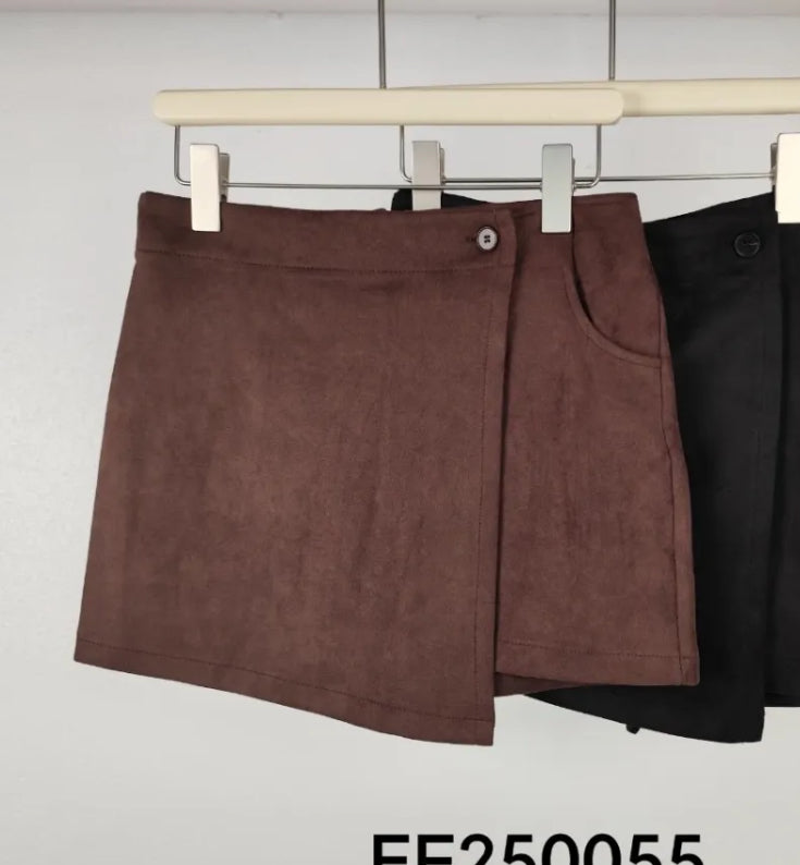 Velour Skort Wildleder Optik Schokobraun (leicht Stretch)