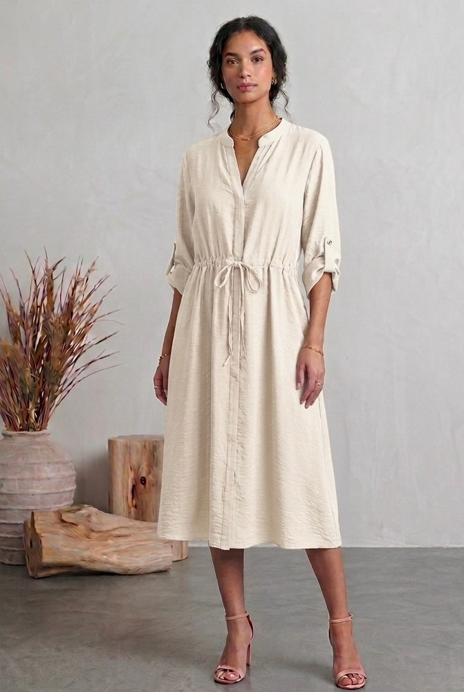 Leinenoptik Kleid (verschiedene Farben)