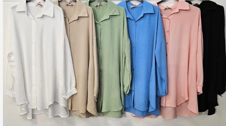 Ausgestellte Langbluse/ Blusenkleid (verschiedene Farben)