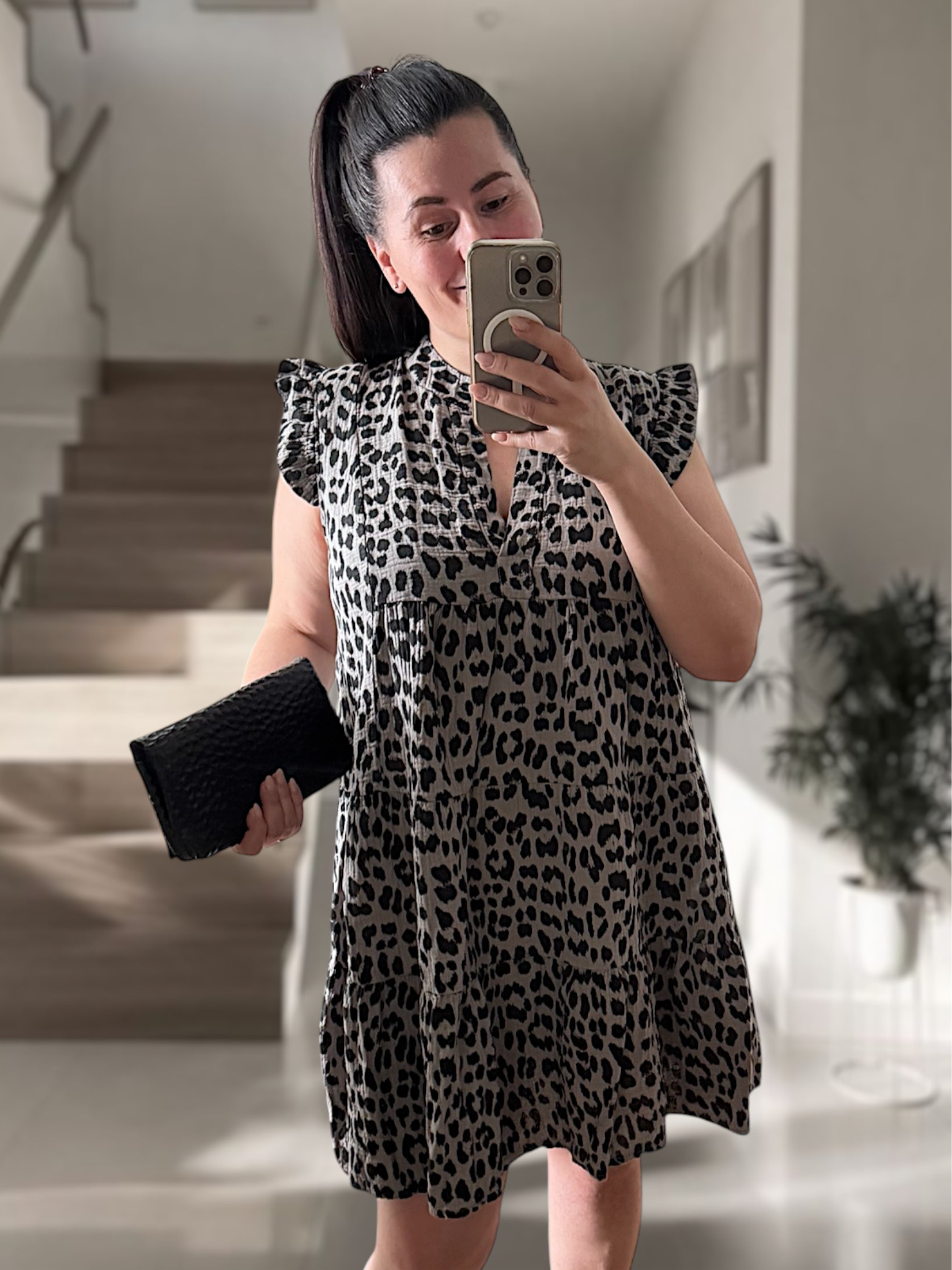 Musselin Leo Tunika Kleid Schlammfarben
