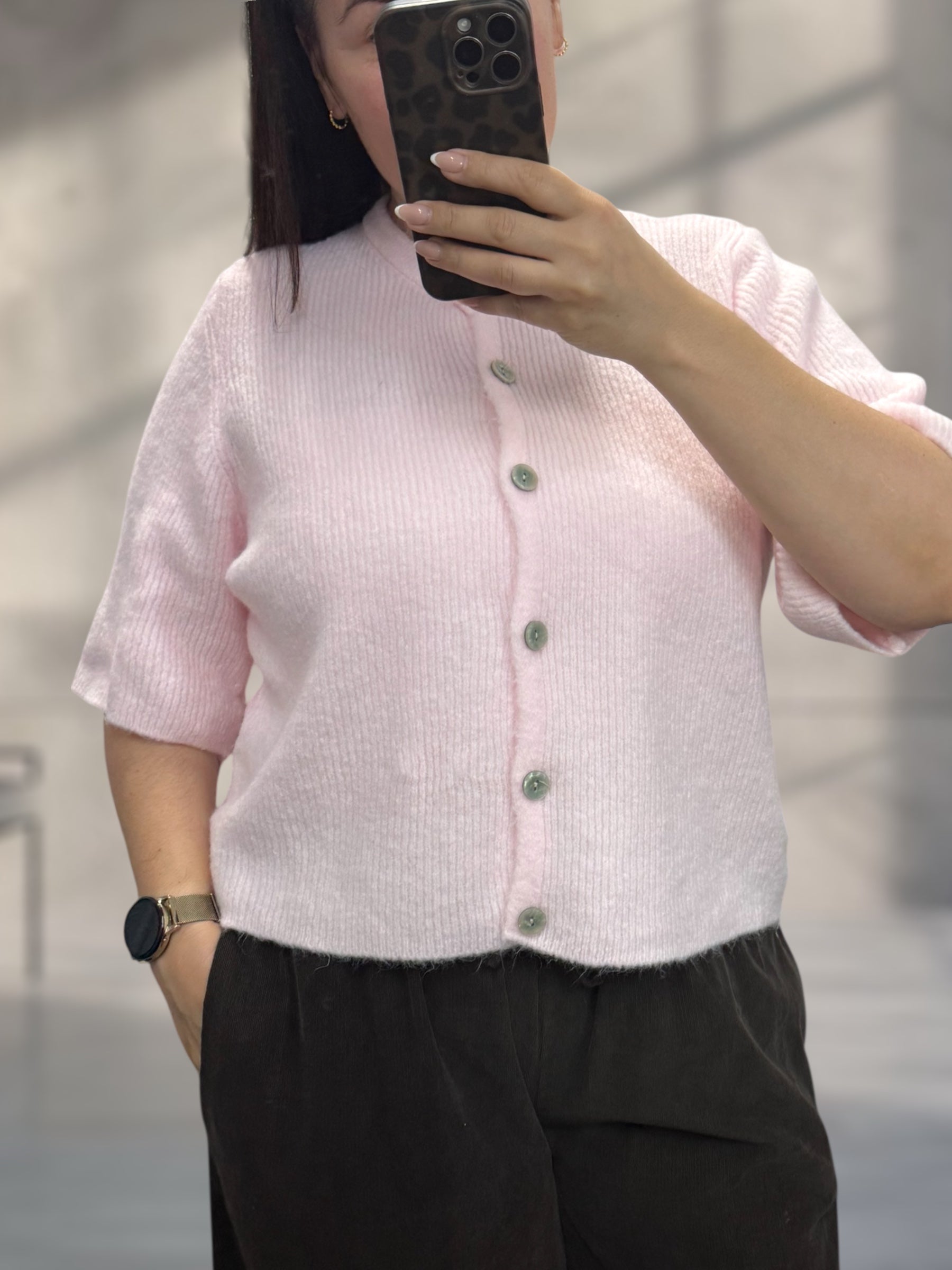 Kurzarm Strickjacke gerippt (verschiedene Farben)