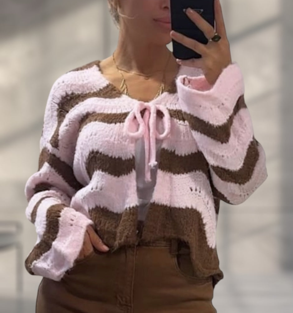 Kuschelige Schleifen Strickjacke Waves/gestreift  (verschiedene Farben)