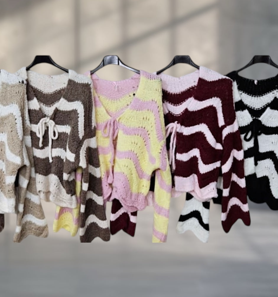 Kuschelige Schleifen Strickjacke Waves/gestreift  (verschiedene Farben)