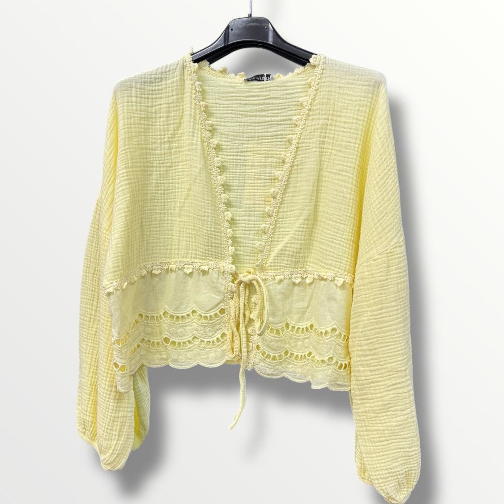 Boho-Bluse Musselin mit Spitze in gelb