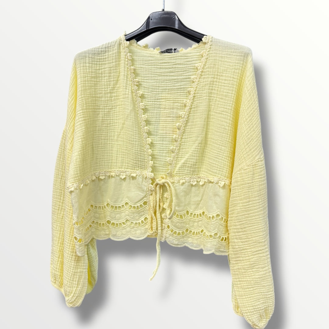 Boho-Bluse Musselin mit Spitze in gelb