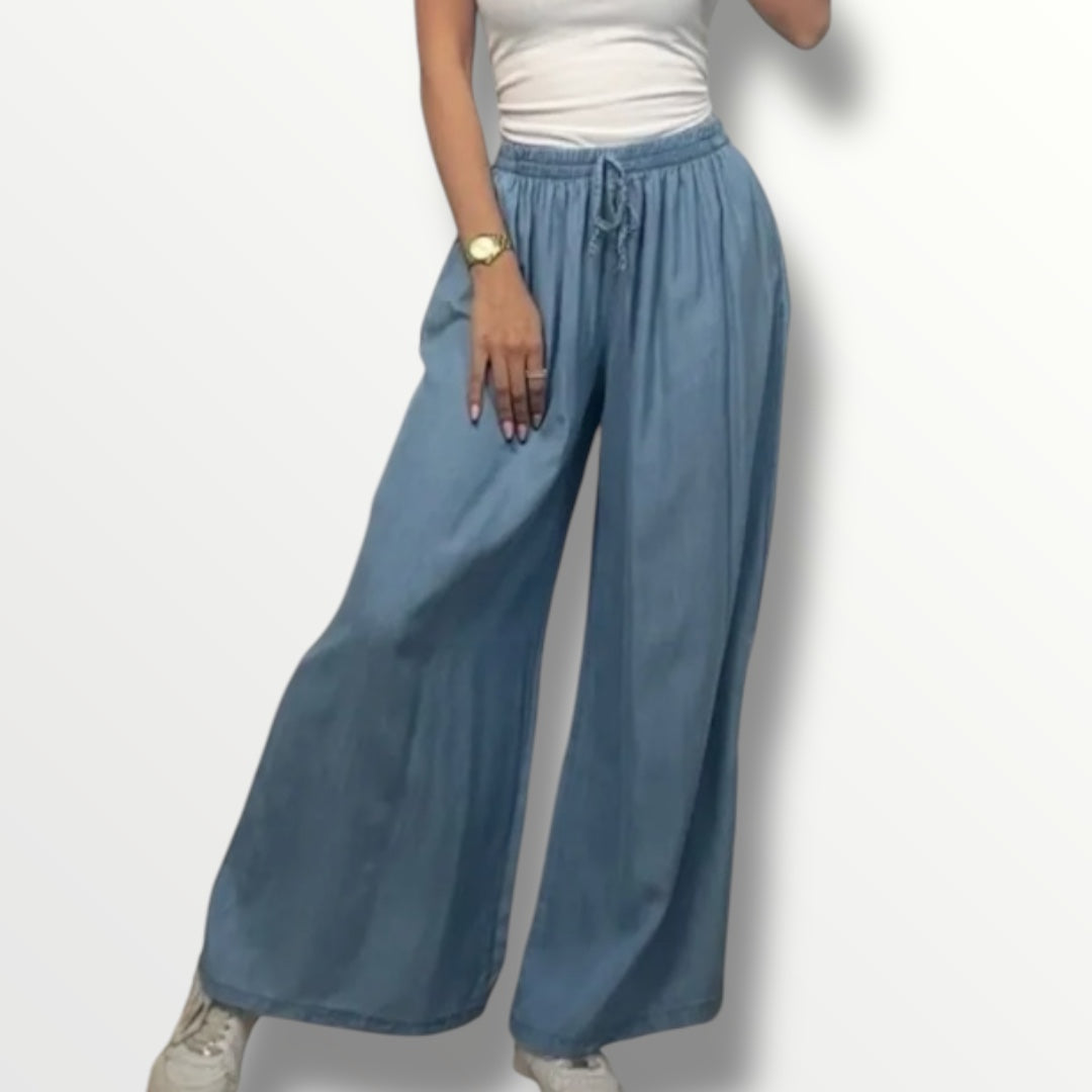 Helle Leichte WideLeg Lyocell Hose mit Gummibund