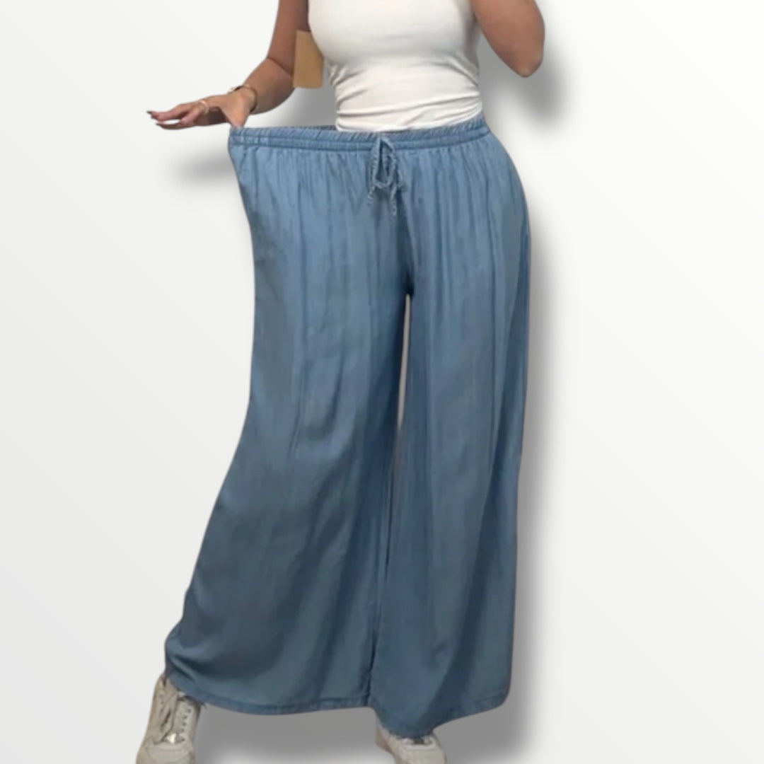 Helle Leichte WideLeg Lyocell Hose mit Gummibund