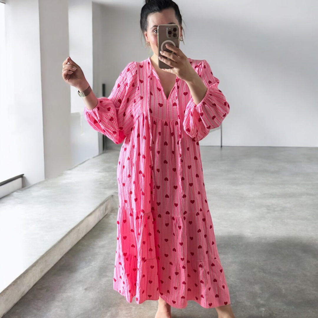 Musselin Kleid Herzi Pink gestreift