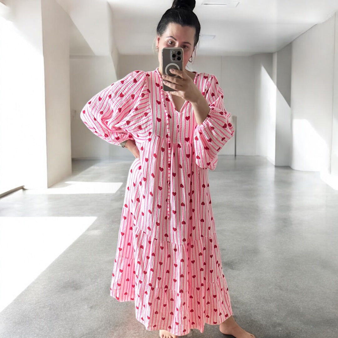 Musselin Kleid Herzi Pink/weiß