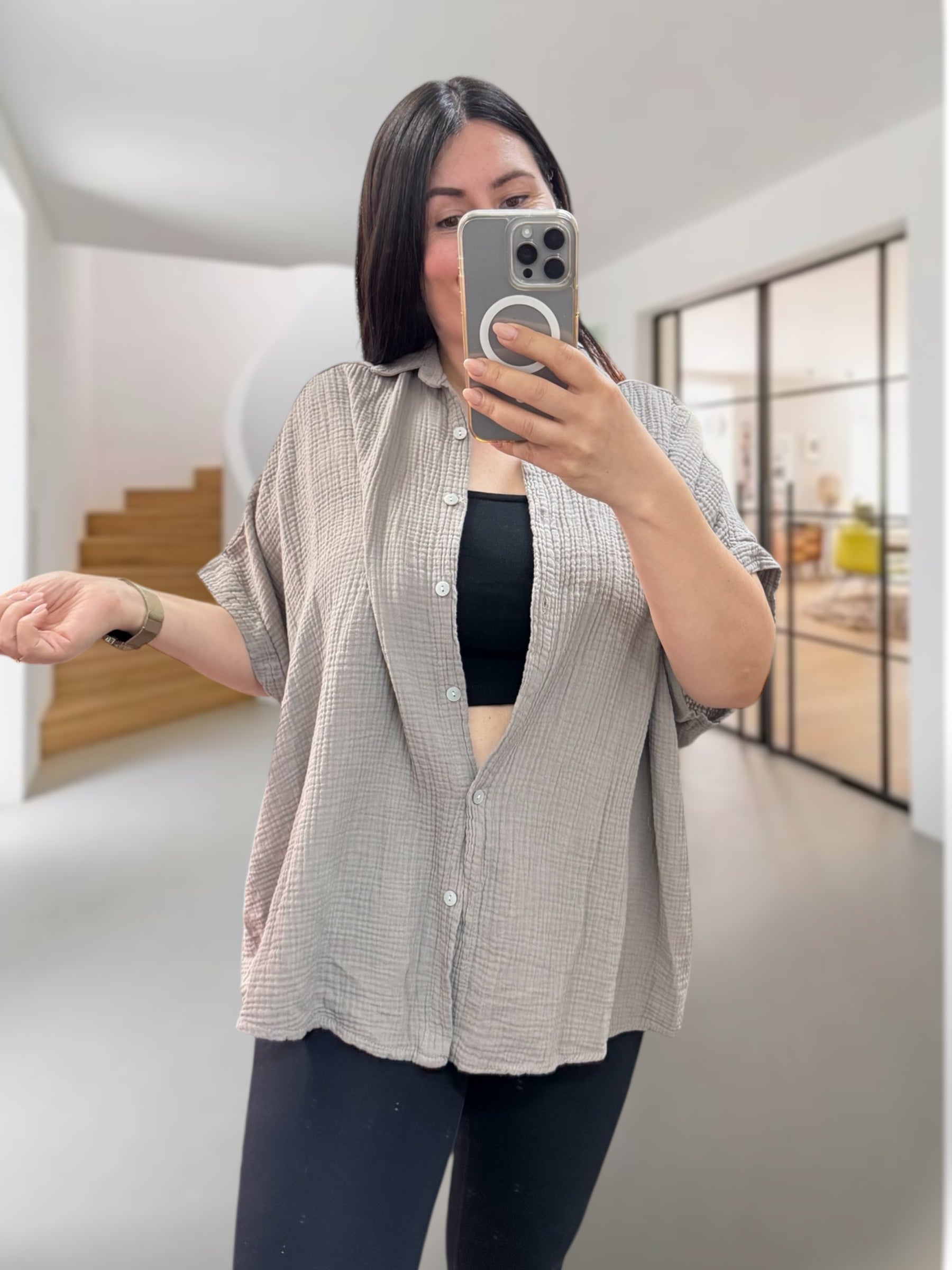 Oversize Musselin Kurzarm Bluse (verschiedene Farben)