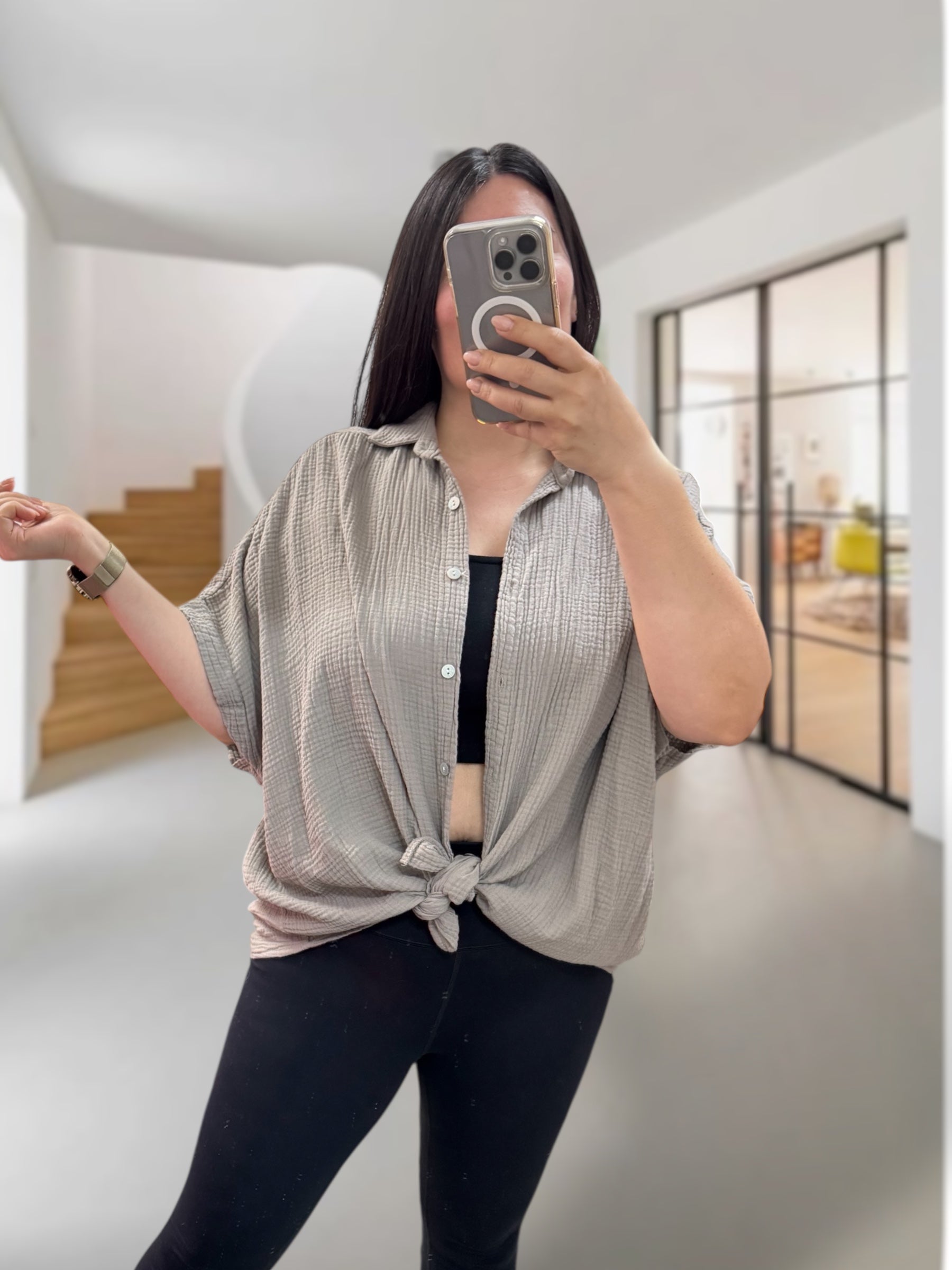 Oversize Musselin Kurzarm Bluse (verschiedene Farben)