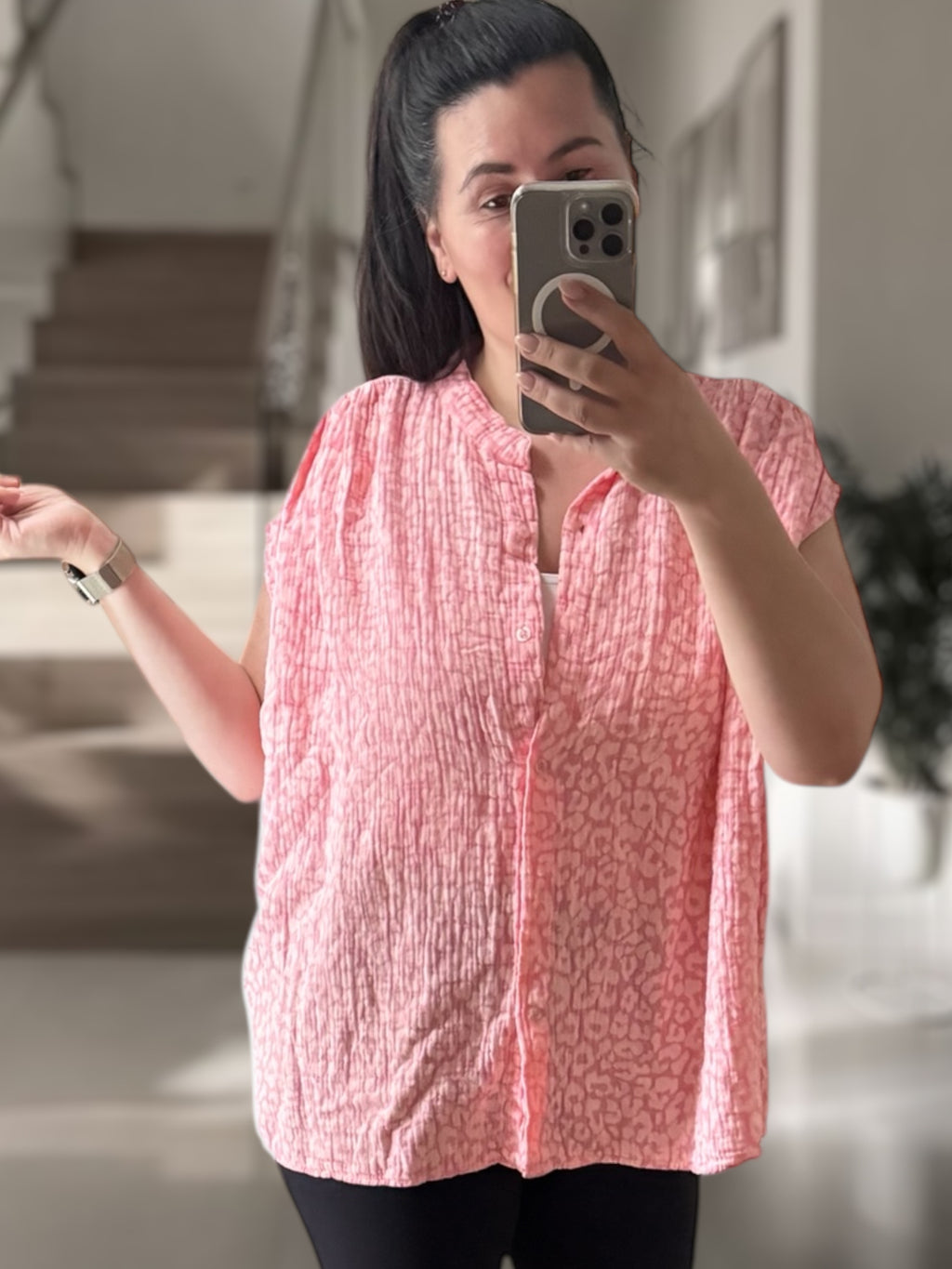 Musselin Leo Kurzarm Bluse (verschiedene Farben)