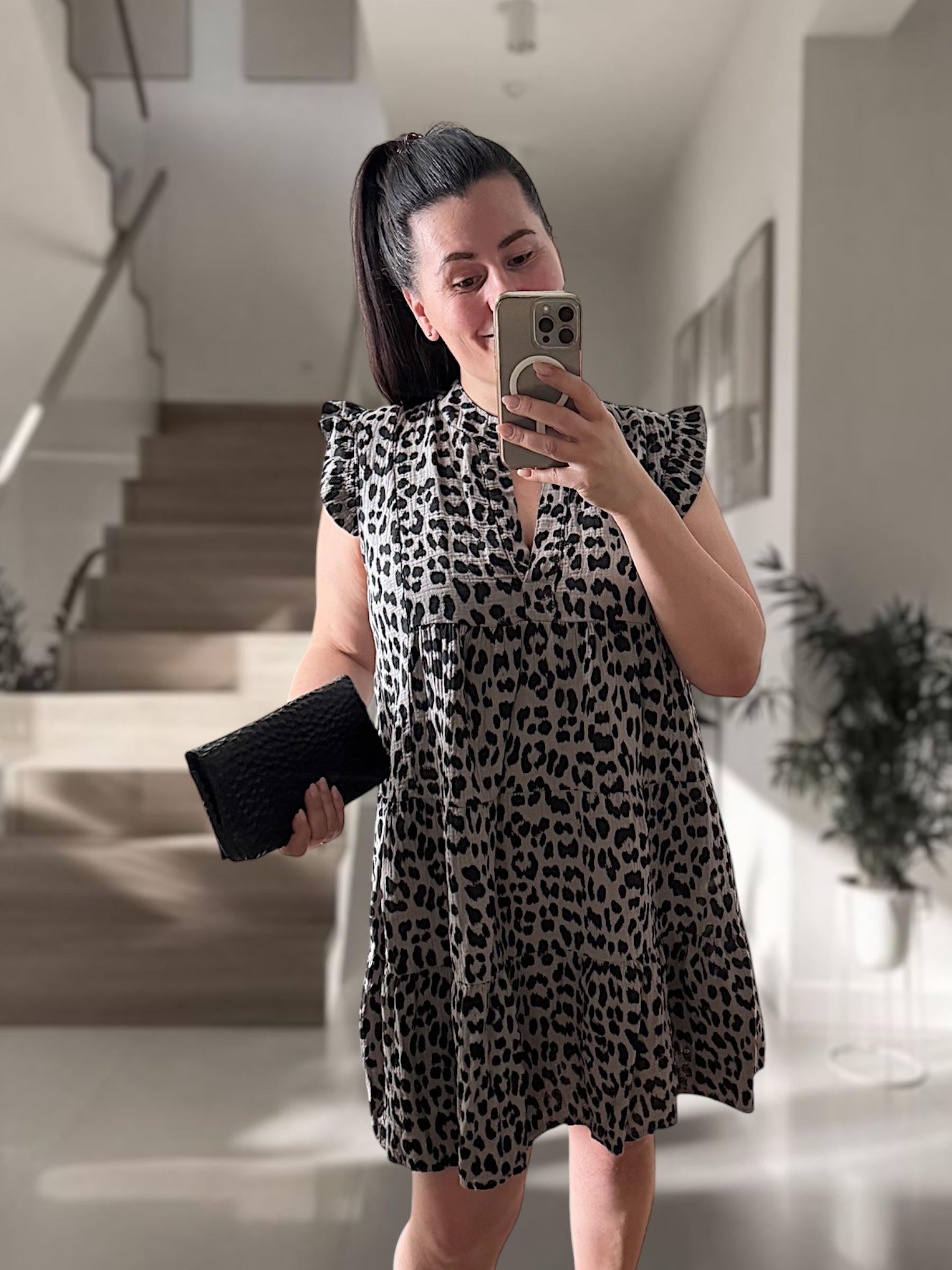 Musselin Leo Tunika Kleid Schlammfarben