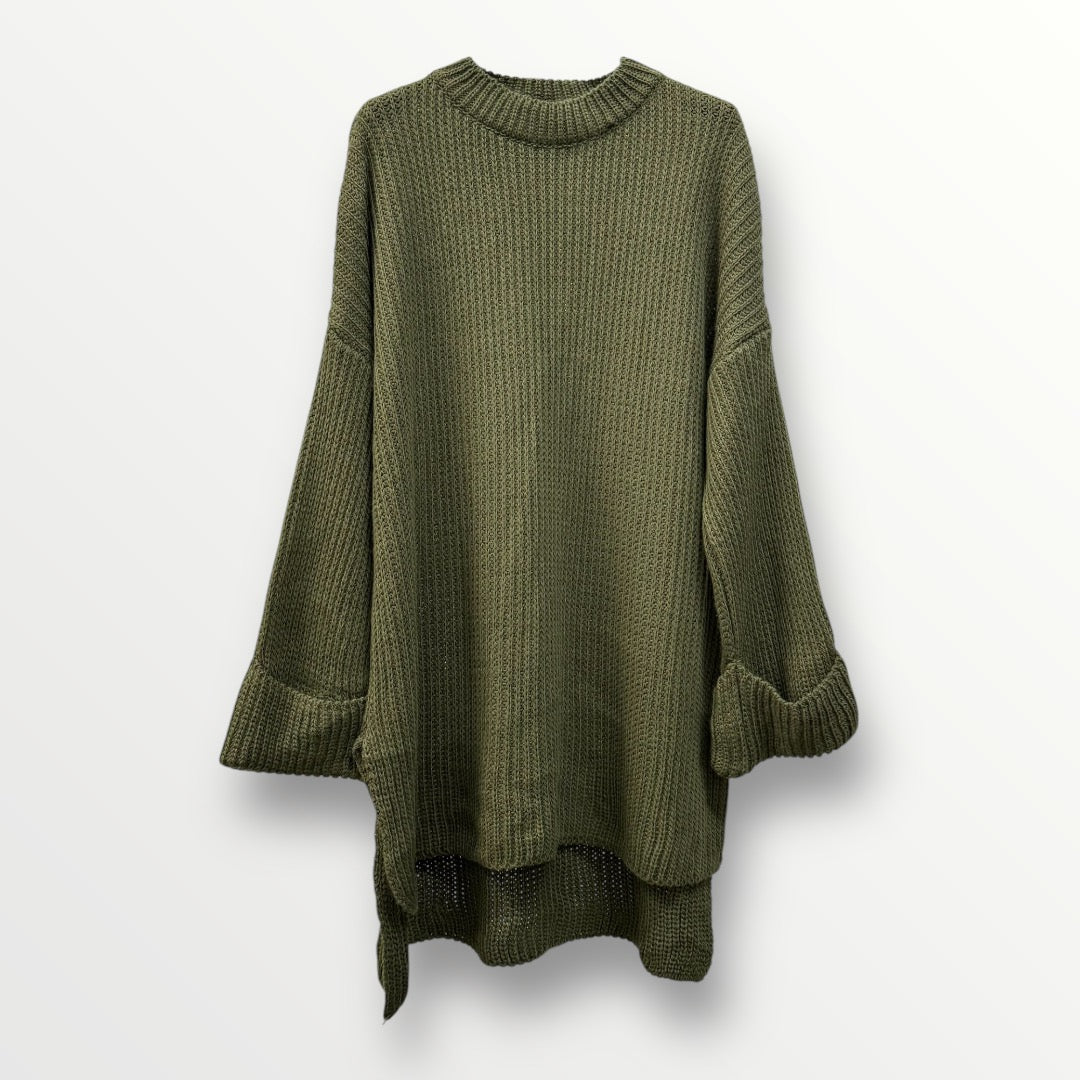 Oversize Pullover Vokuhila in Khaki
