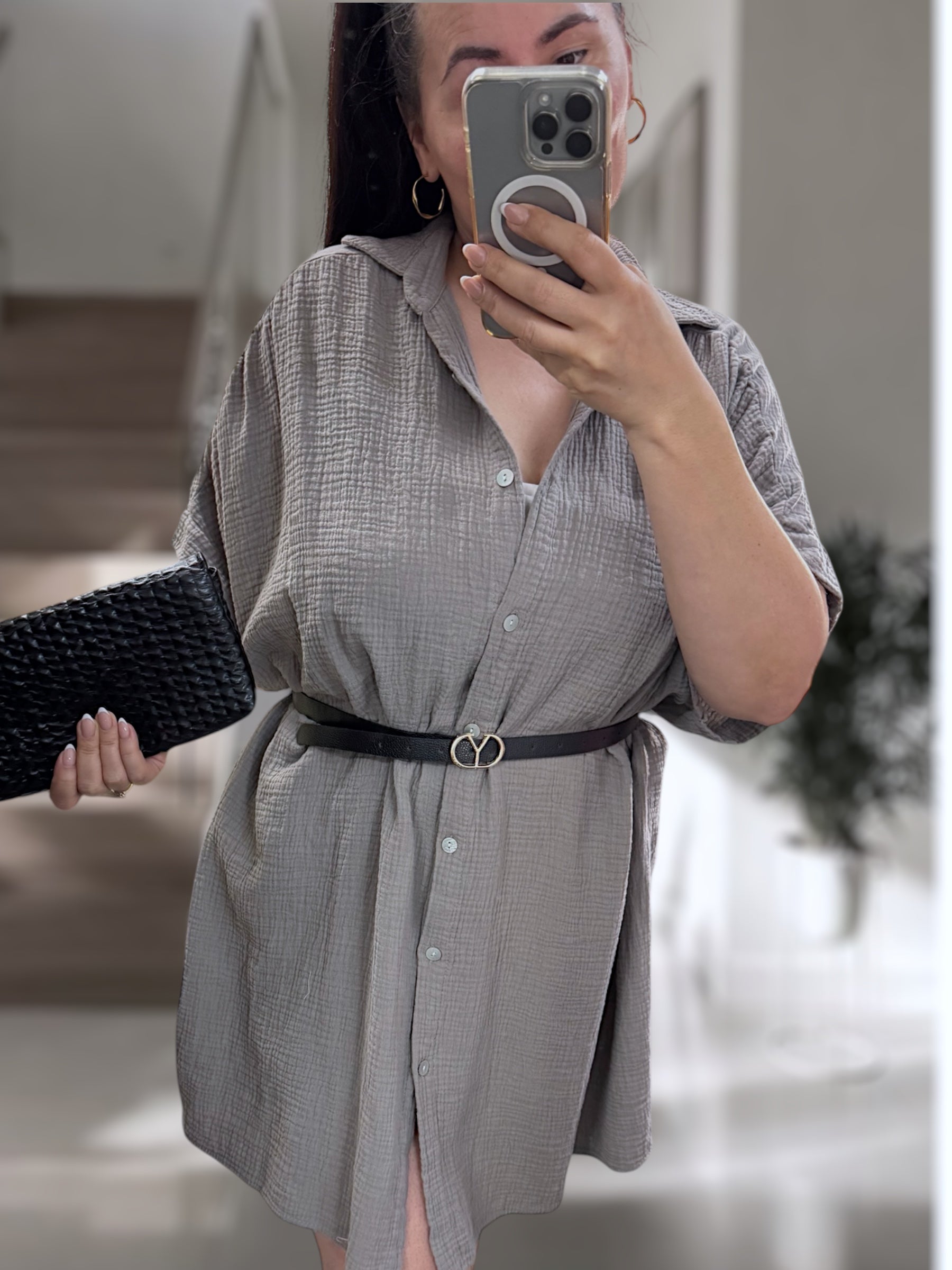 Oversize Musselin Blusenkleid Mittellang(verschiedene Farben)