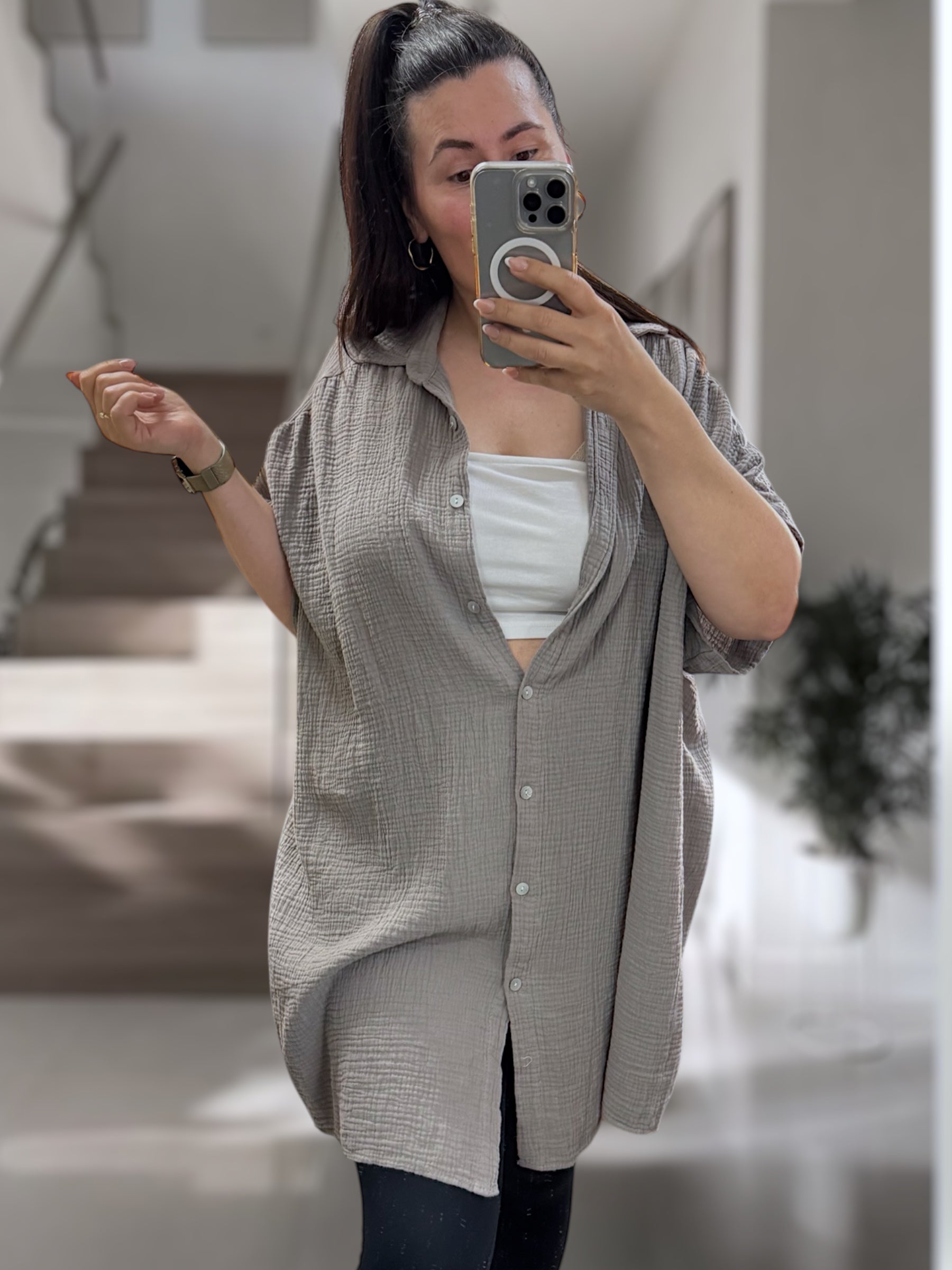Oversize Musselin Blusenkleid Mittellang(verschiedene Farben)