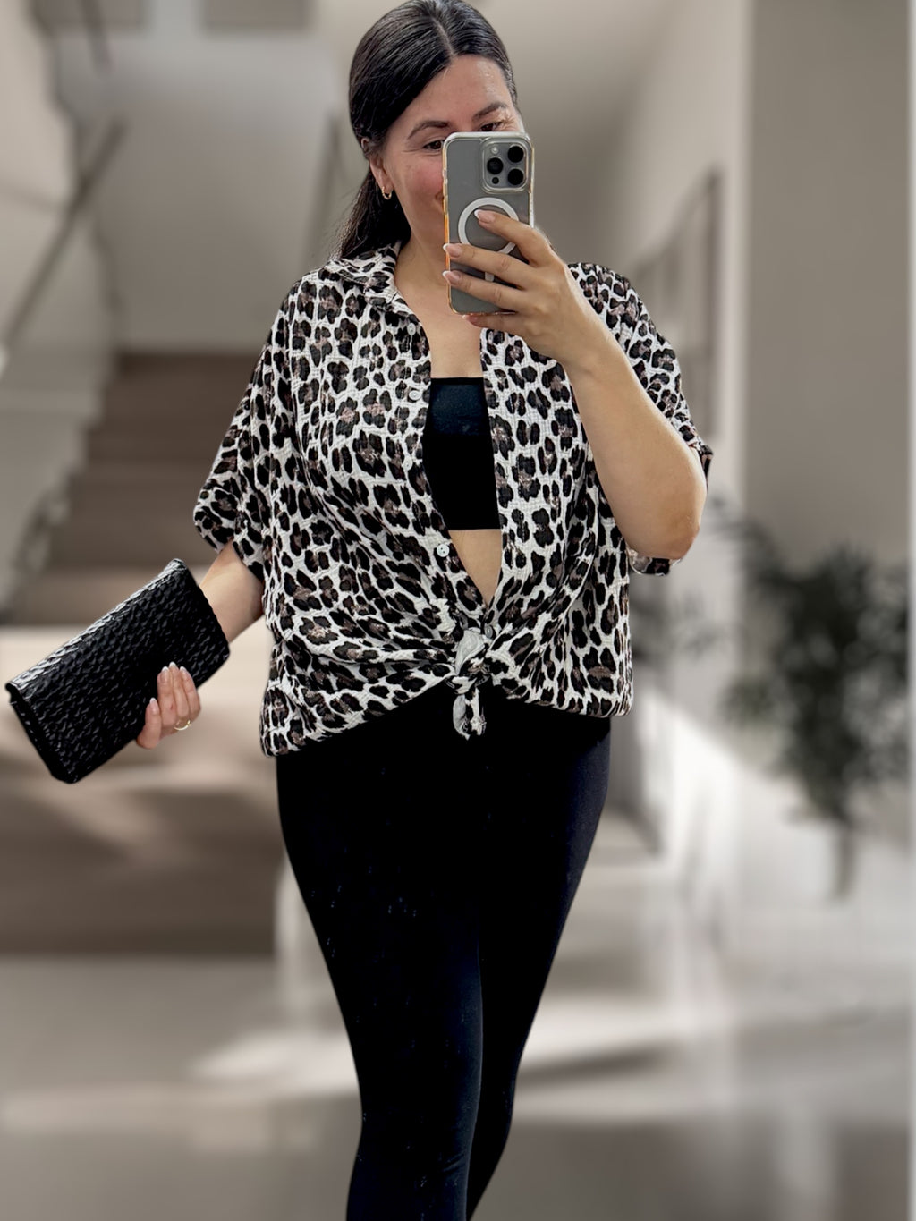 Musselin Leo Kurzarm Bluse rot/Pink