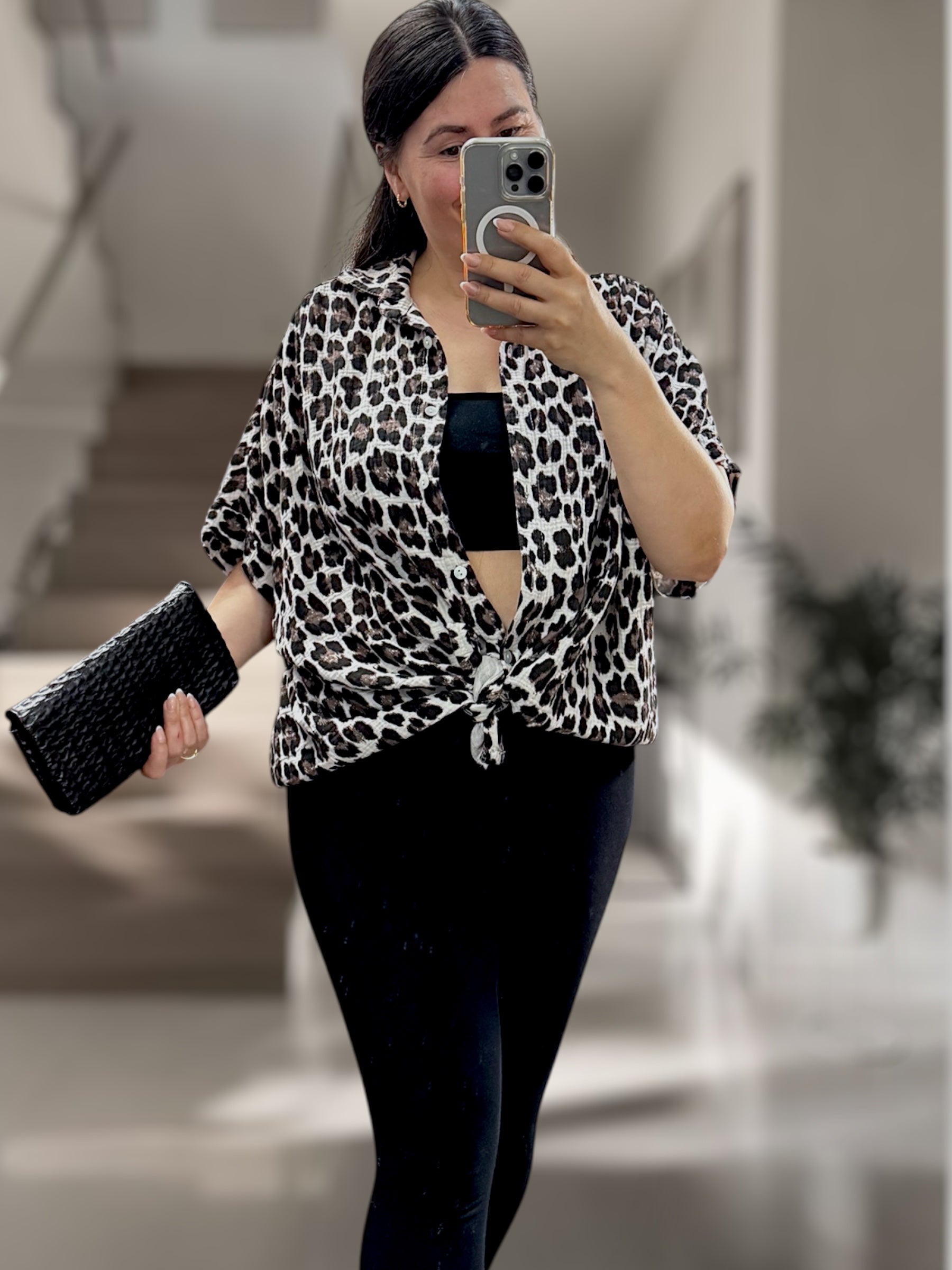 Musselin Leo Kurzarm Bluse rot/Pink