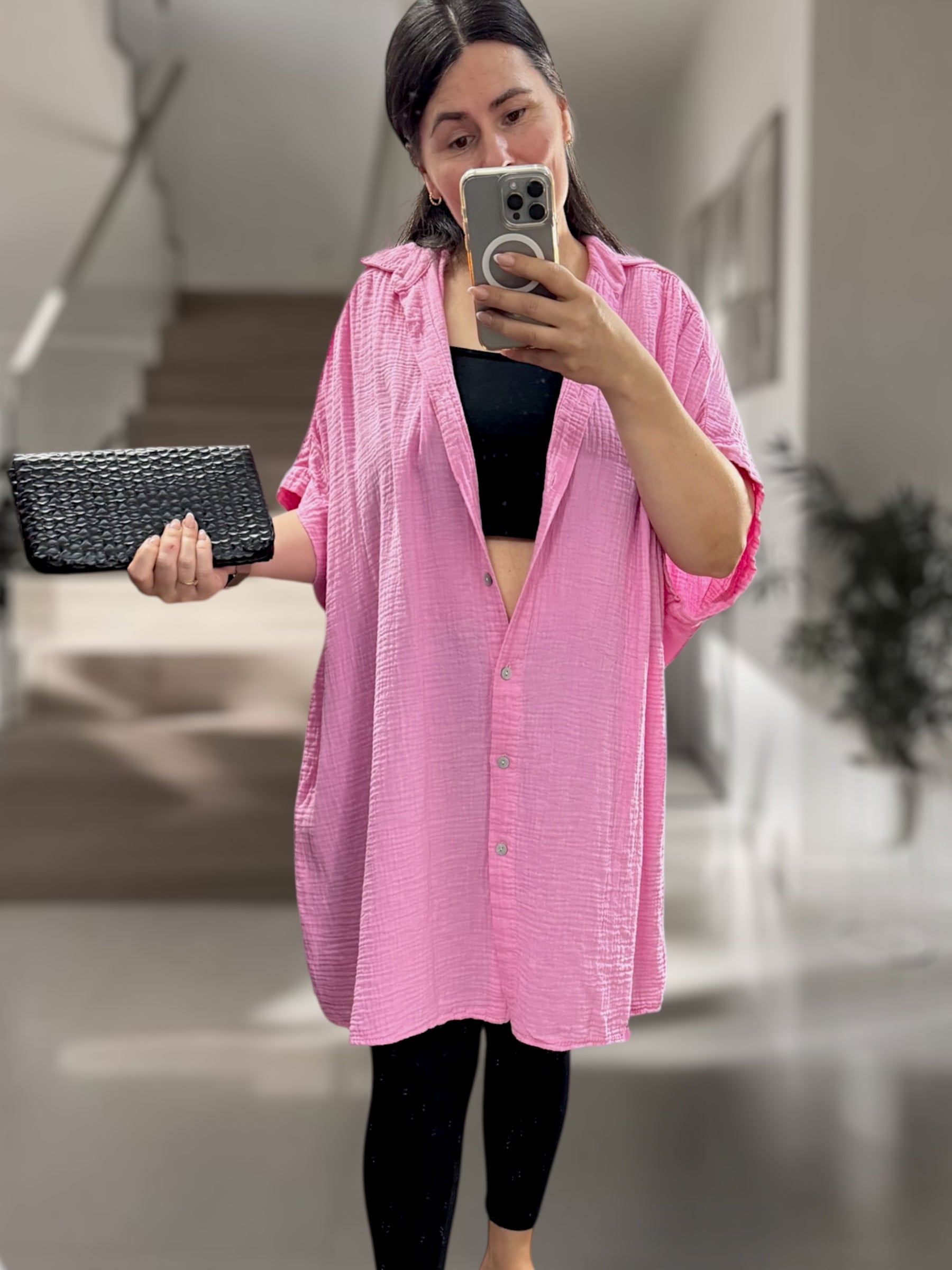 Oversize Musselin Blusenkleid Mittellang(verschiedene Farben)